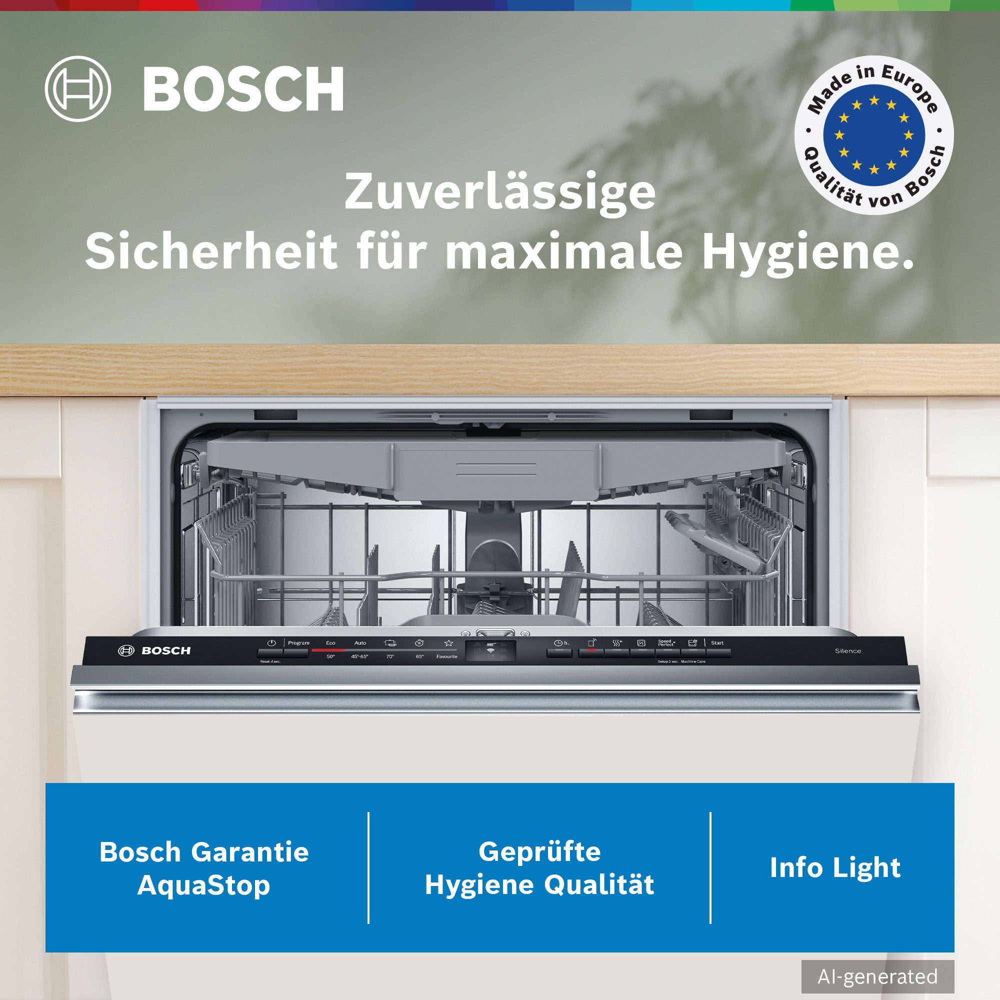 BOSCH vollintegrierbarer Geschirrspüler Serie 2 SMV2HVX06E, 14 Maßgedecke, Info Light - erlischt bei Beendigung des Spülvorgangs