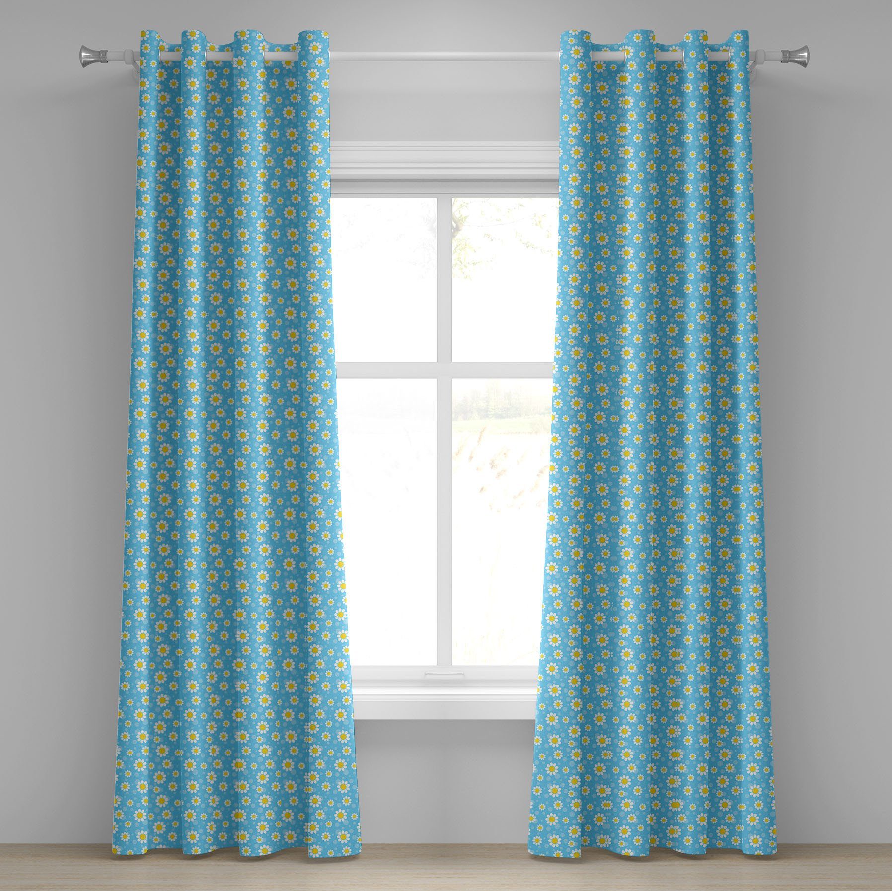 Gardine Dekorative 2-Panel-Fenstervorhänge für Schlafzimmer Blau und Kamillen-Dots Gelb Wohnzimmer, Abakuhaus