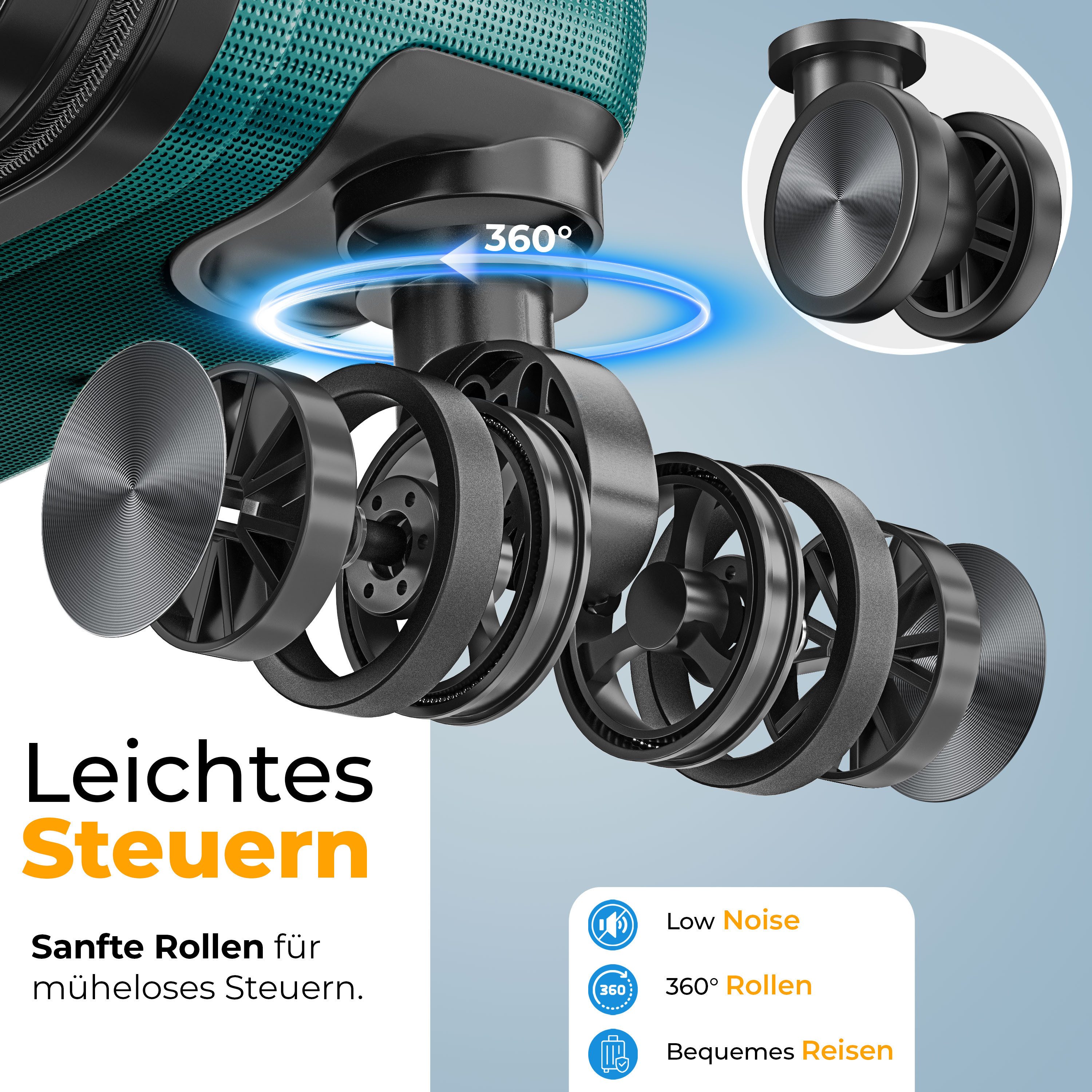 KESSER Hartschalen-Trolley Reisekoffer, 4 Rollen, ABS Hartschalenkoffer mit Zahlenschloss Kofferwaage & Reisebrieftasche – Bild 4 von 5