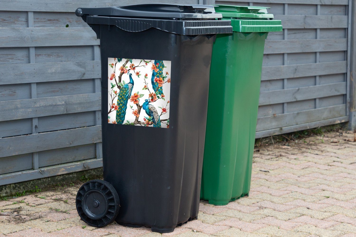 MuchoWow Mülltonne, - Muster - St), Container, Sticker, Abfalbehälter Wandsticker Pfau Mülleimer-aufkleber, (1 Blüte
