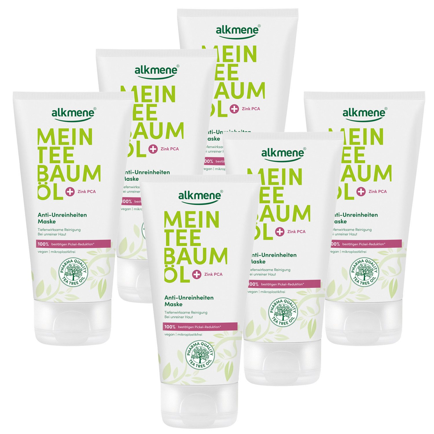 alkmene Gesichtsmaske 450 ml Teebaumöl Maske gegen Pickel, Mitesser & Unreinheiten - vegan, 6-tlg.