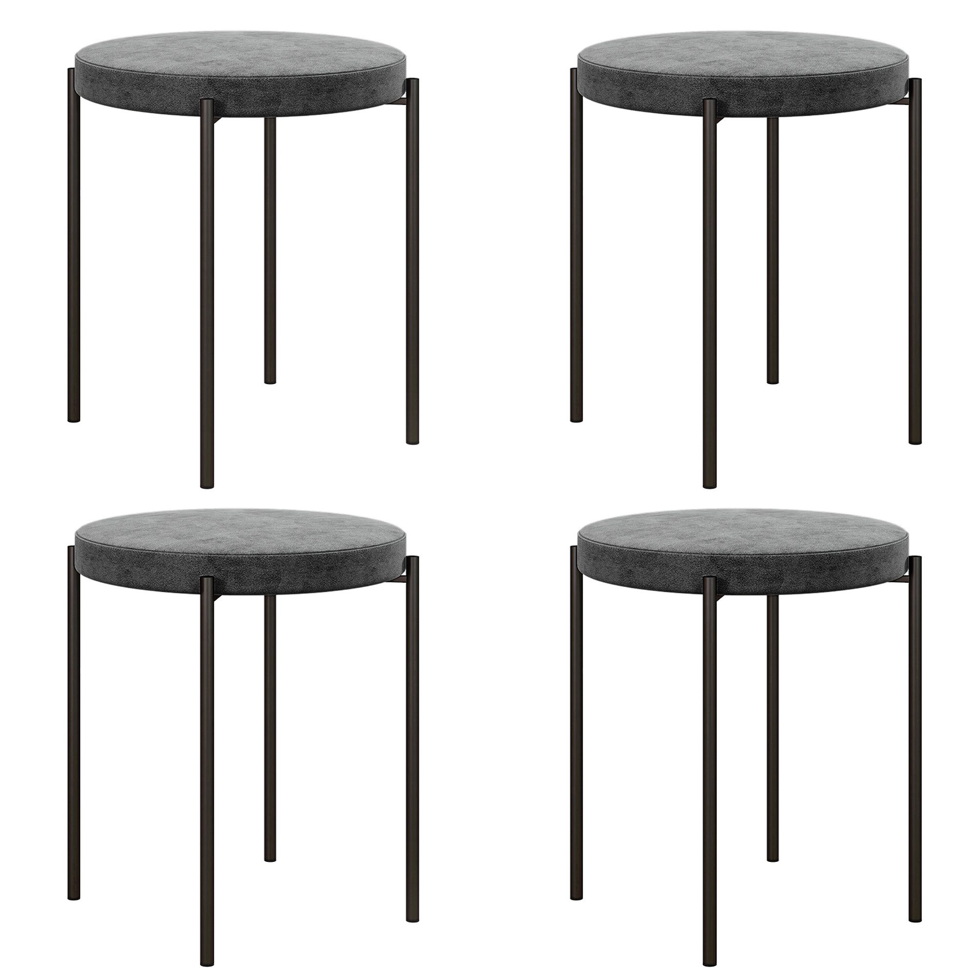 HOMCOM Esszimmerstuhl Stapelhocker Polsterhocker aus Metall Wohnzimmer (Hocker, 4 St), für Wohnzimmer, Esszimmer, Dunkelgrau – Bild 2 von 5