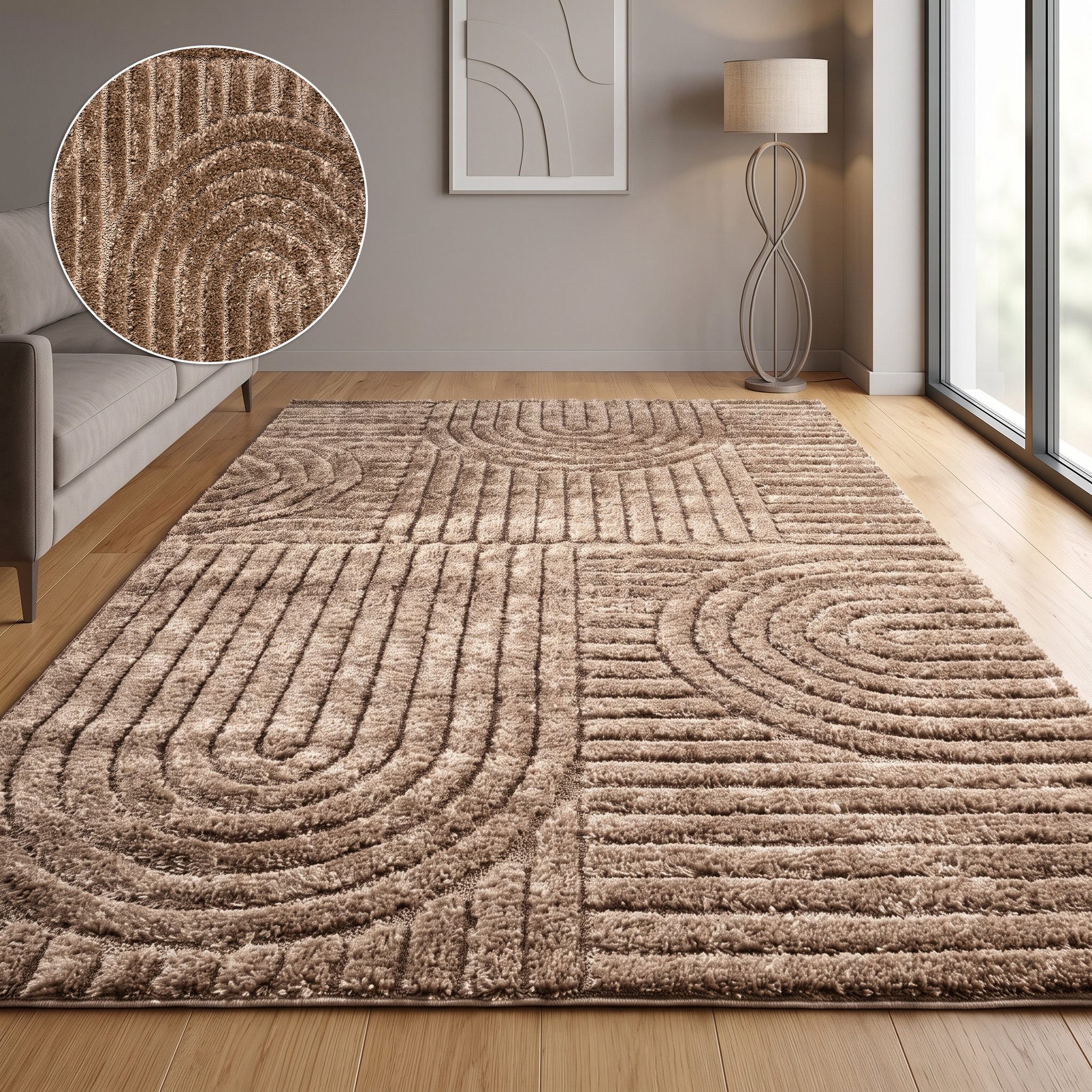 OTTO home Teppich Jonne, Boho-Design, Scandi, Designteppich, rechteckig, Höhe: 20 mm, Hoch-Tief, 3D Optik, skandinavischer Stil, Wohnzimmer, Schlafzimmer