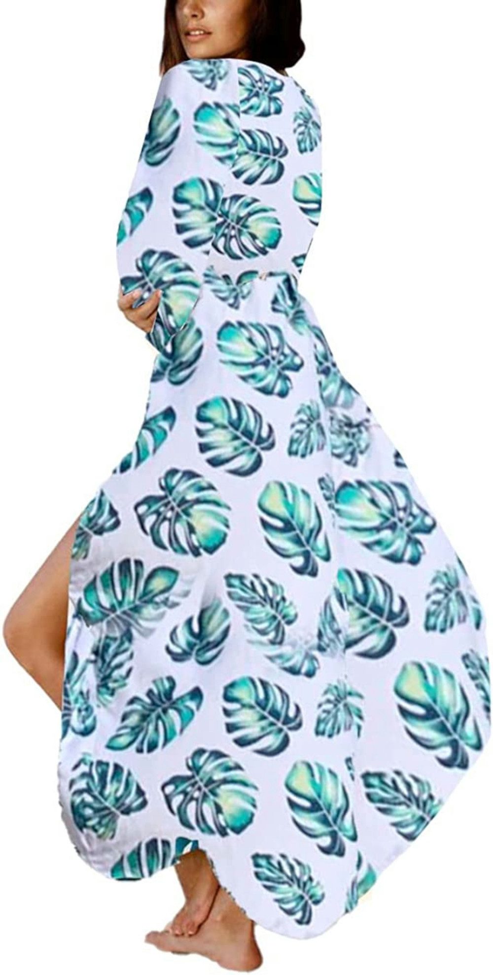 UE Stock Strandkleid Sommer Kimono Strandkleid Lang Chiffon Poncho Bikini Tunika One Size Einheitsgröße, geeignet für M-5XL