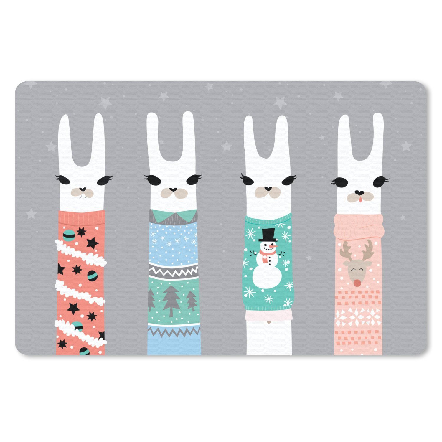 MuchoWow Mauspad Lama - Weihnachtspullover - Grau (1-St), Büro für Tastatur und Maus, Mousepad Gaming, Desk Mat, 60x40 cm