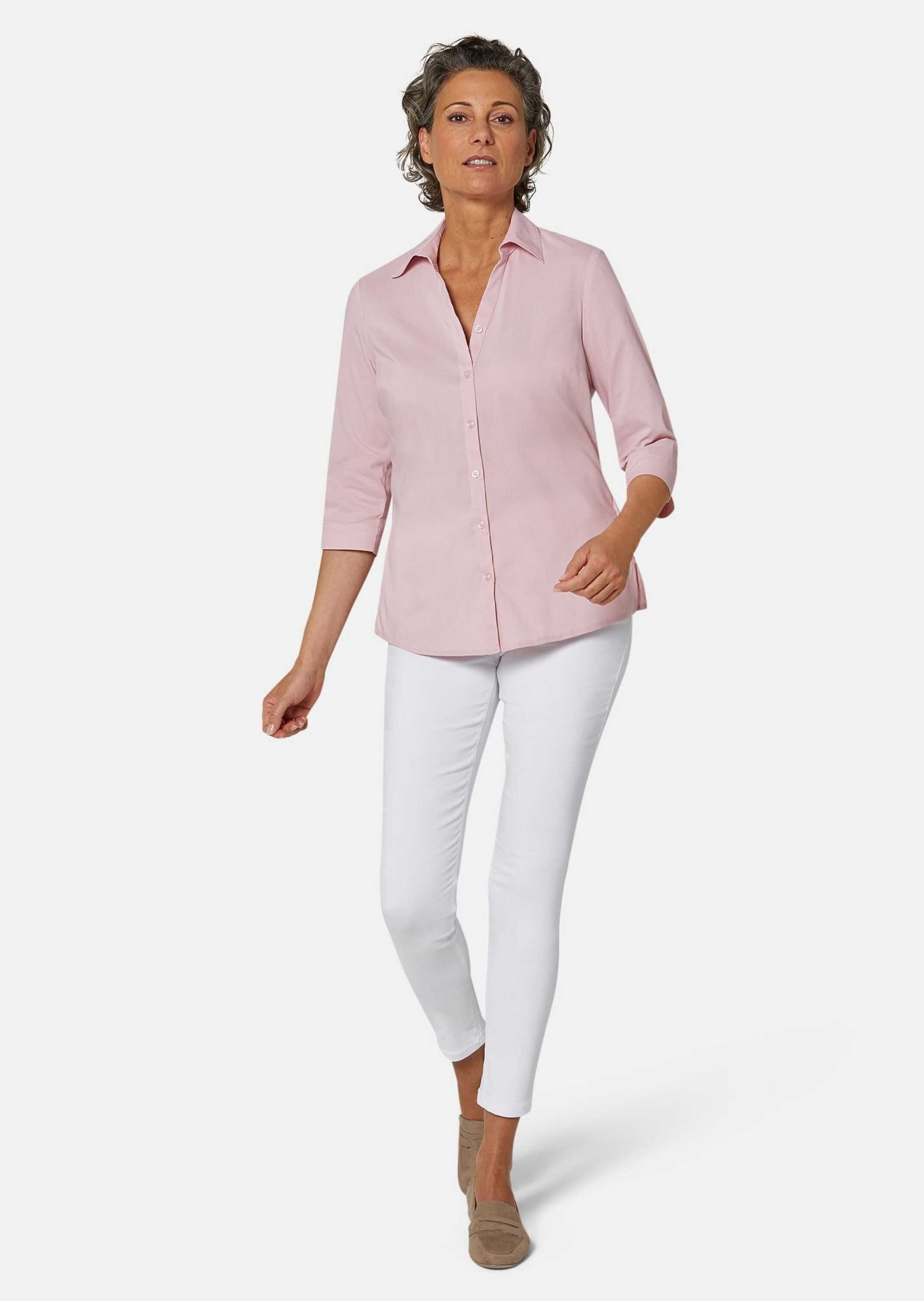Hemdbluse Bluse Stretchbequeme Kurzgröße: mit rosé Baumwolle GOLDNER