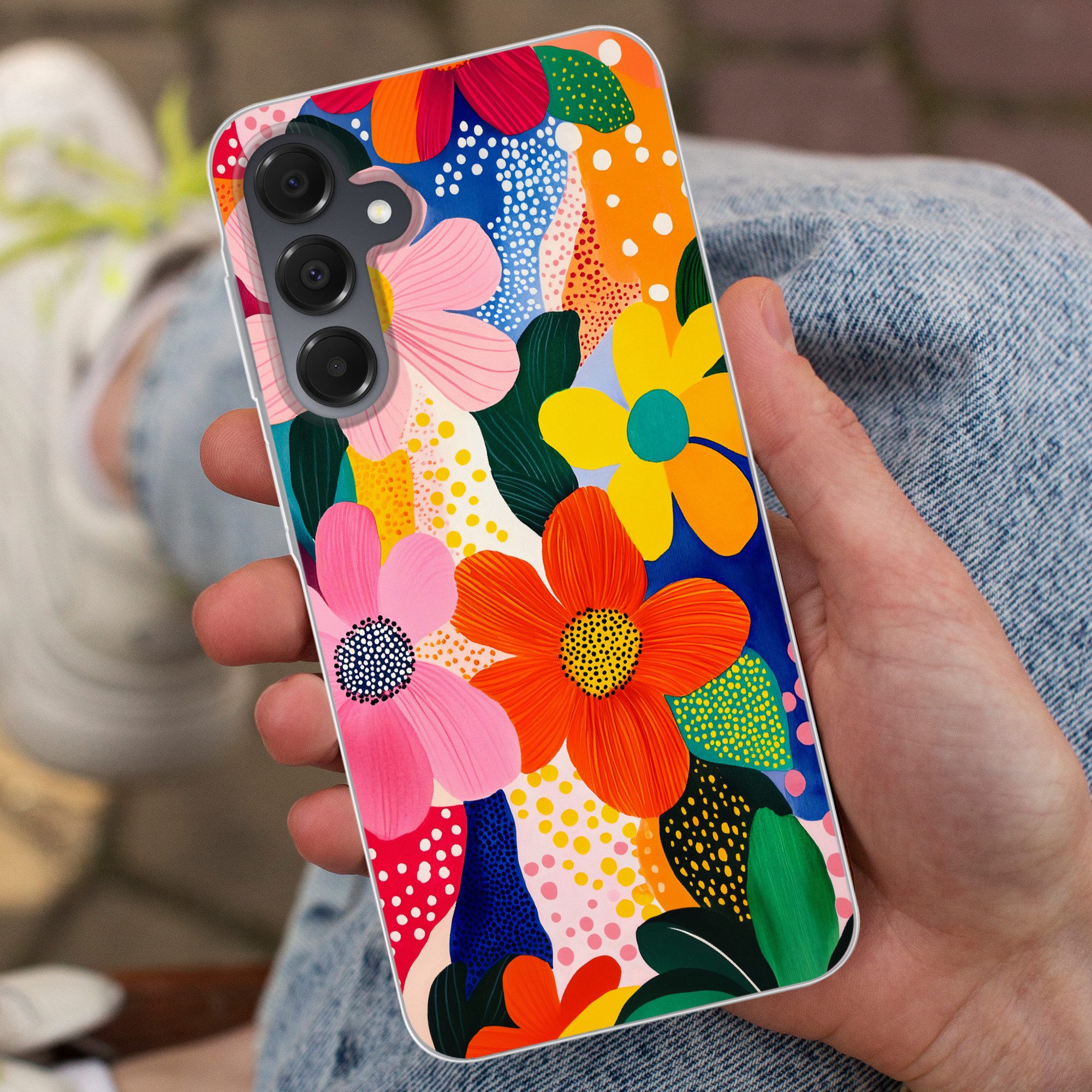 MuchoWow Handyhülle für Samsung Galaxy A16 5G Blumen - Bunt - Tupfen, Phone Case, Silikon, Schutzhülle Dünn