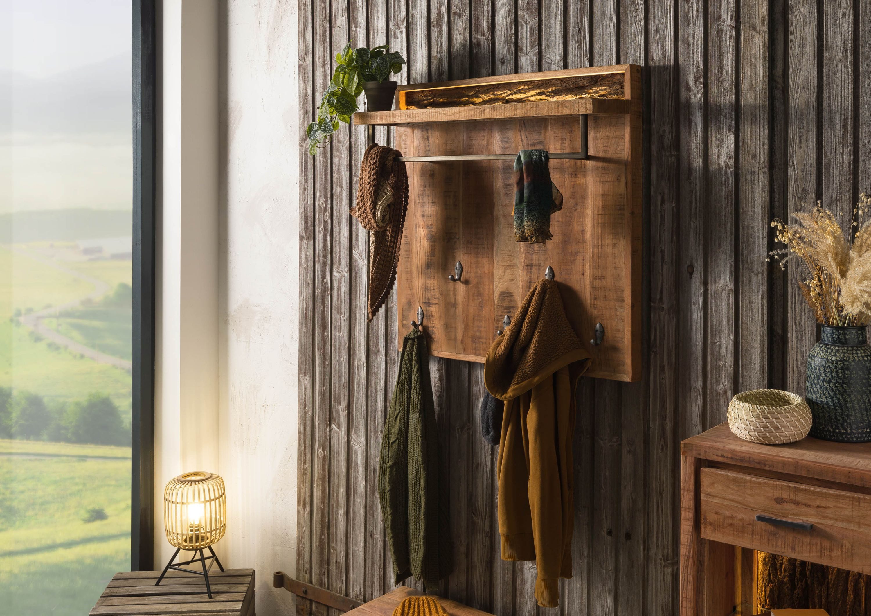 Massivmoebel24 Wandgarderobe (Akazie 88x25x88 natur lackiert günstig online kaufen