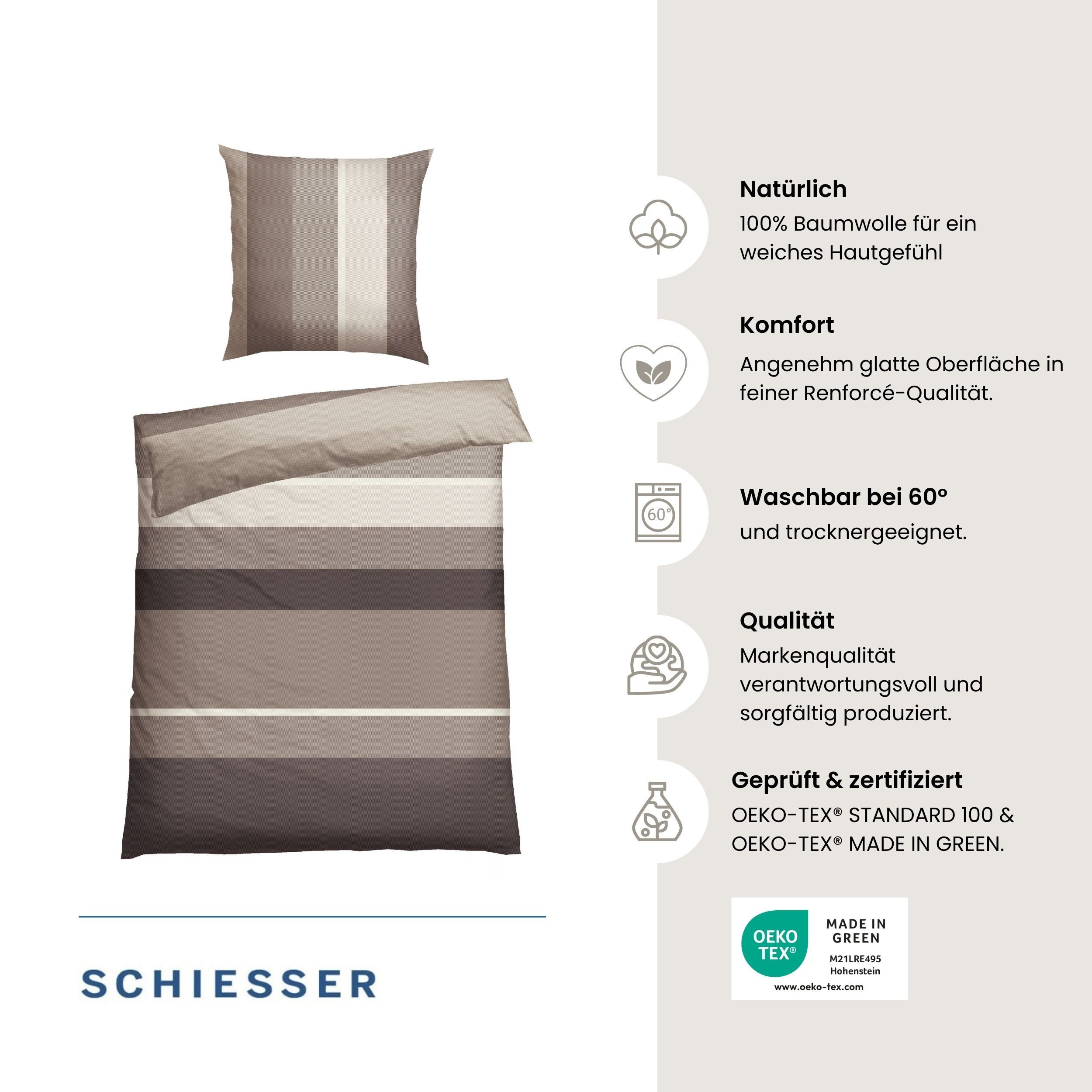 Schiesser Bettwäsche Endy Stripes aus weicher Baumwolle mit großen und kleinen Streifen, Renforcé, 2 teilig, OEKO-TEX® MADE IN GREEN – Bild 2 von 5