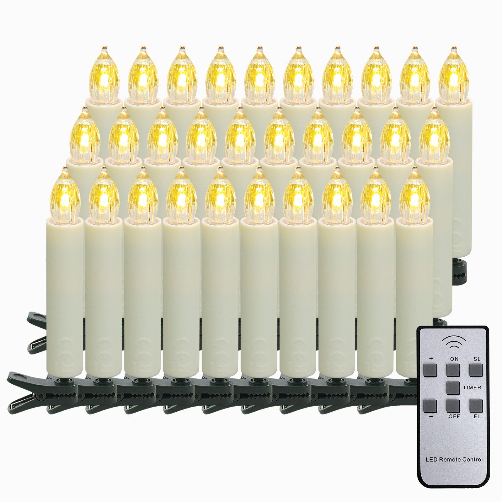 Gotoll LED-Christbaumkerzen LZ20-40 20-40er LED Kerzen mit Clip und Fernbedienung, 6-Stunden-Timer Weihnachtskerzen kabellos Светодиодные свечи
