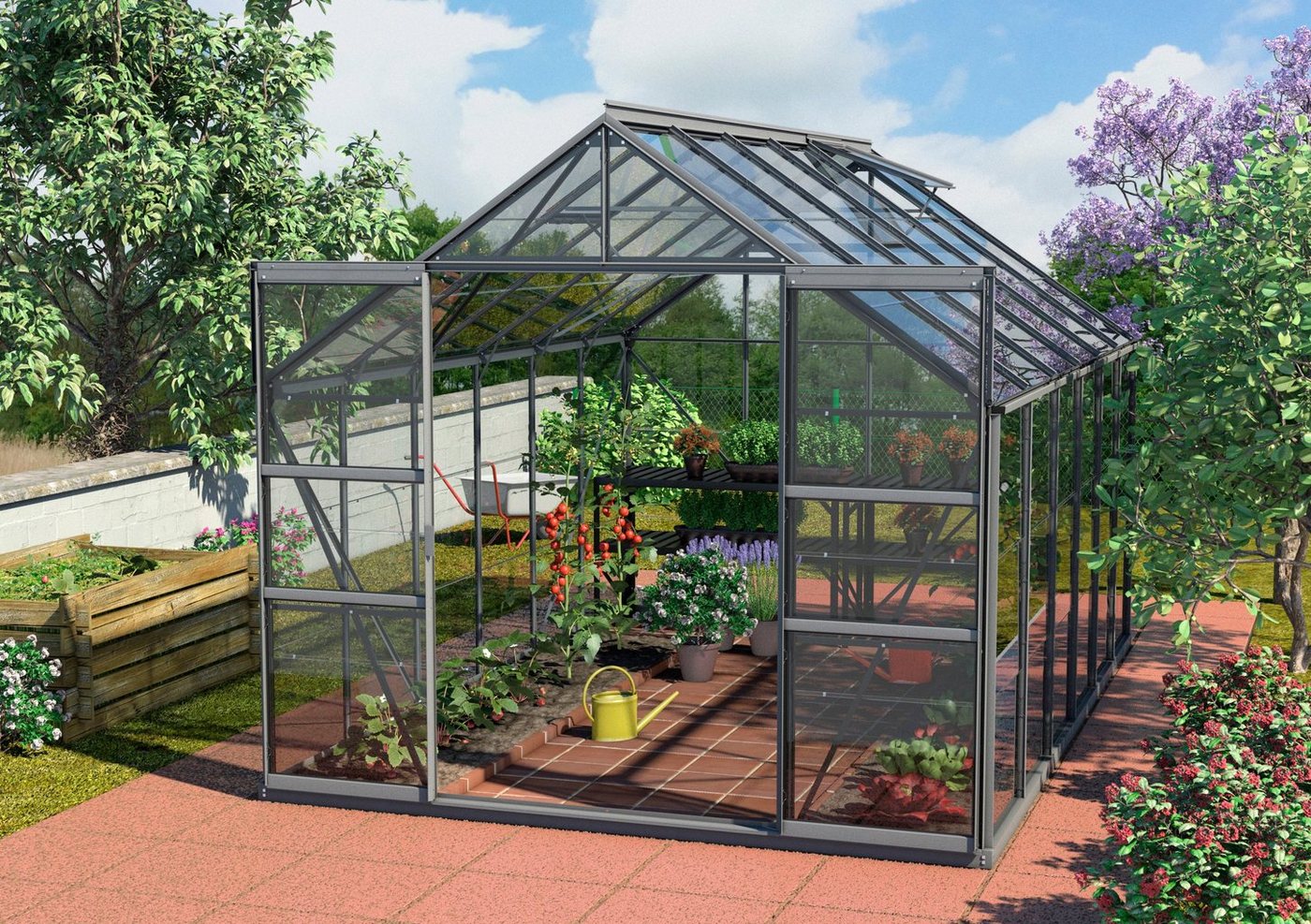 KONIFERA Gewächshaus Calisto 9900, BxTxH: 257 x 383 x 232 cm, 3 mm Wandstärke, Sicherheitsglas grau | Rabatt: 15% KONIFERA Gewächshaus Calisto 9900, BxTxH: 257 x 383 x 232 cm, 3 mm Wandstärke, Sicherheitsglas grau | Rabatt: 15%