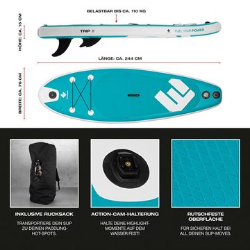 FitEngine Inflatable SUP-Board Stand-Up-Paddle-Board Junior Trip SUP-Board 8', 244cm 80kg SUP Board Paddel