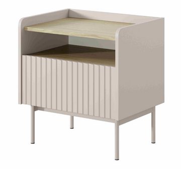 Furnix Nachttisch Niklaus Nachtkonsole Beistelltisch mit Schublade Metallbeine Beige, offene Ablage, robust & elegant, 53,4x56x38 cm