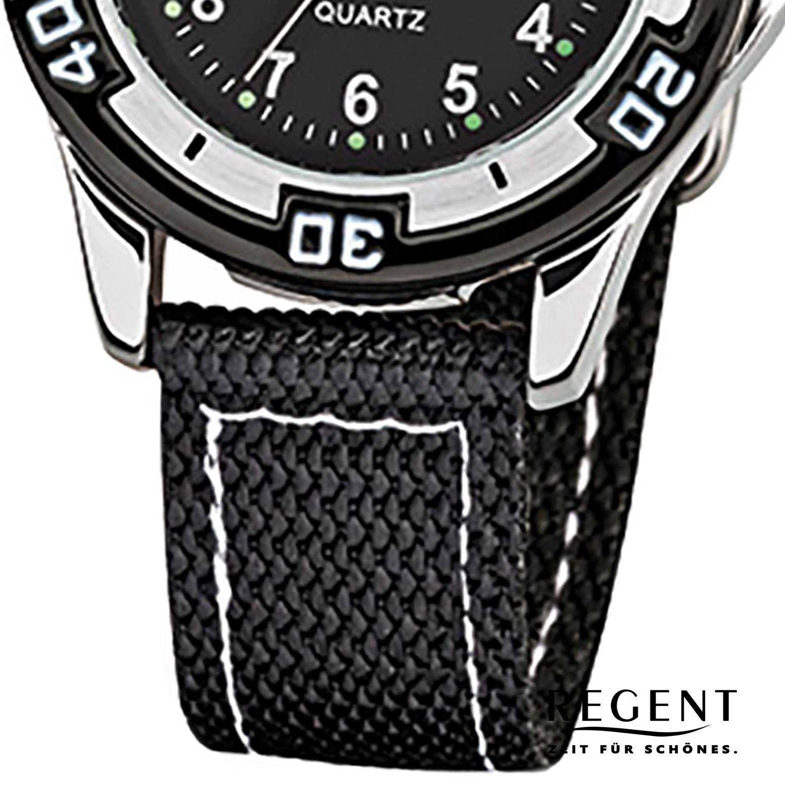 Regent Quarzuhr Regent Kinder-Armbanduhr schwarz Analog, (Analoguhr), Kinder Armbanduhr rund, klein (ca. 29mm), Textil, Stoffarmband