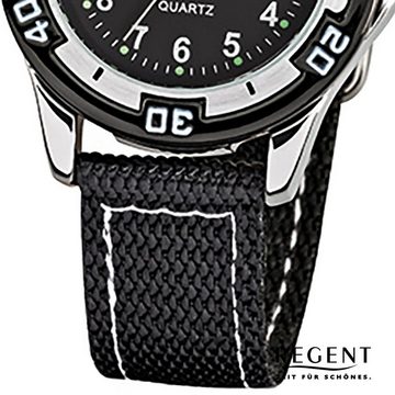 Regent Quarzuhr Regent Kinder-Armbanduhr schwarz Analog, Kinder Armbanduhr rund, klein (ca. 29mm), Textil, Stoffarmband