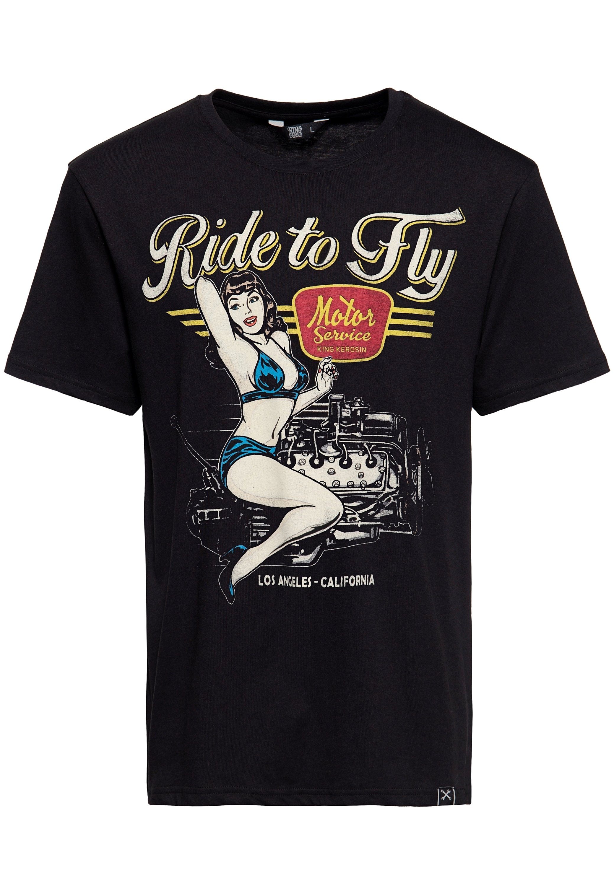 KingKerosin T-Shirt Ride to Fly Pin Up Print
