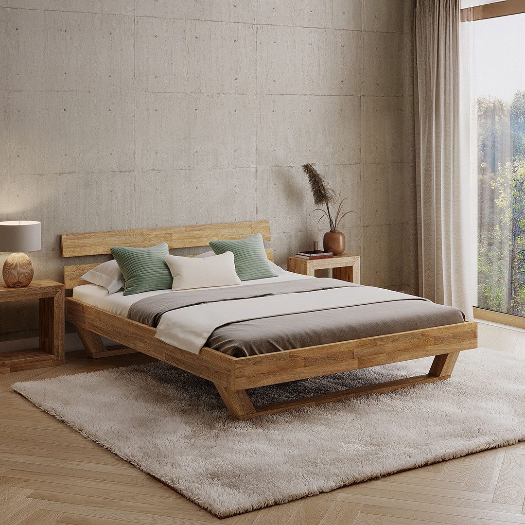 skølm Massivholzbett Nornir aus Eiche, natur geölt, verfügbar in 120/140/160/180 x 200 cm, mit Kopfteil