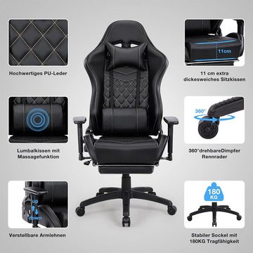 XDeer Gaming-Stuhl Gaming-Stuhl mit Fußstützen Massagefunktion Ergonomischer, Computer-Stuhl Drehstuhl Höhenverstellbarer Schreibtischstuhl