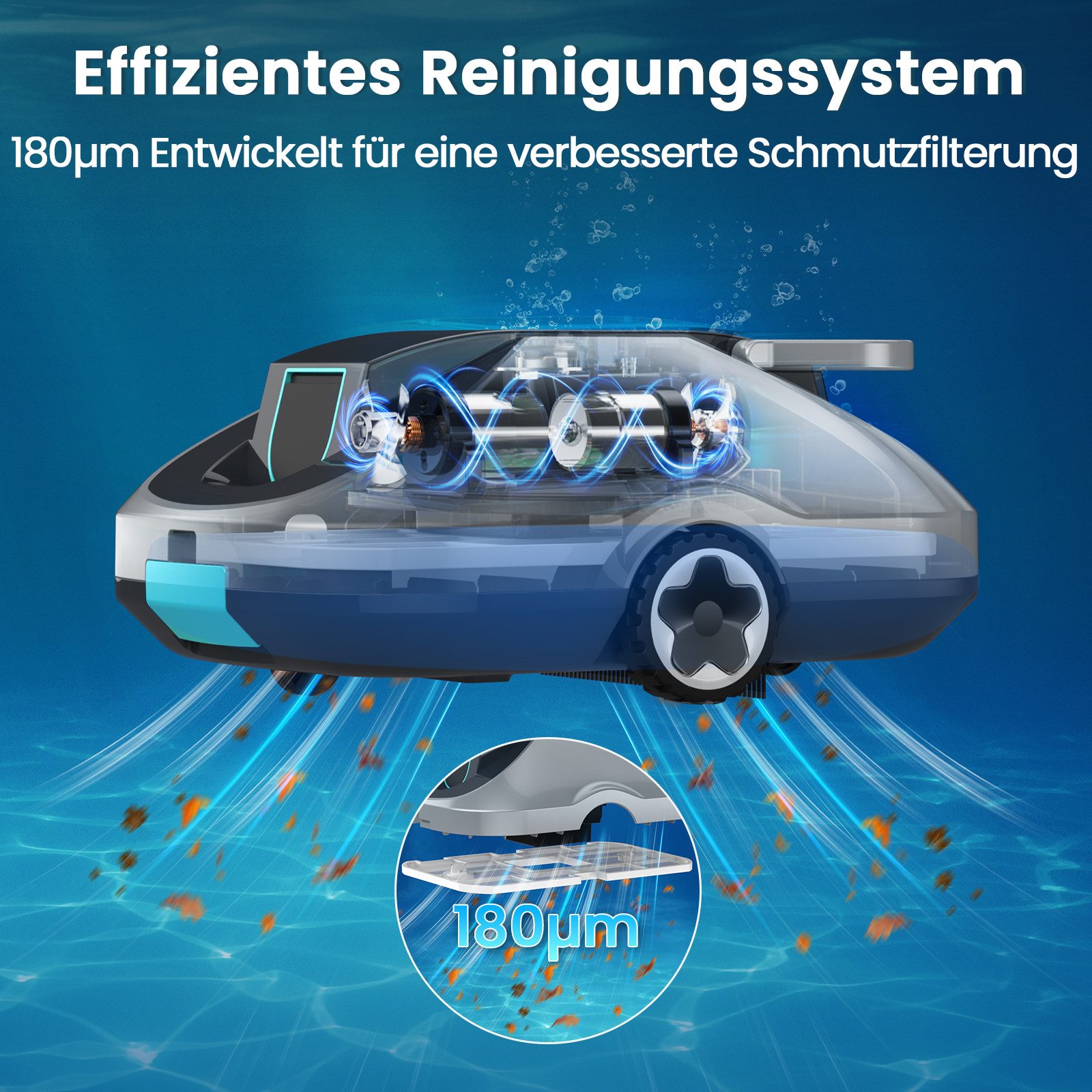 INSE Poolroboter C1/2 Akku kabelloser Pool-Saugroboter 200Min Laufzeit Orange/Grün, (Packung), Intelligente Navigation Selbsteinparkfunktion kompakt & tragbar – Bild 4 von 5