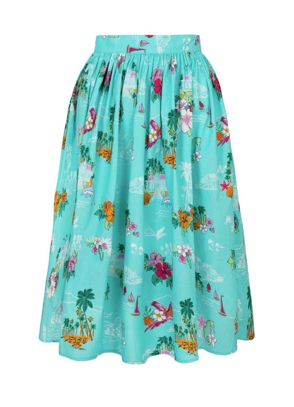 Hell Bunny A-Linien-Rock Ayanna Skirt Vintage Retro Swing Tellerrock Tropis günstig online kaufen