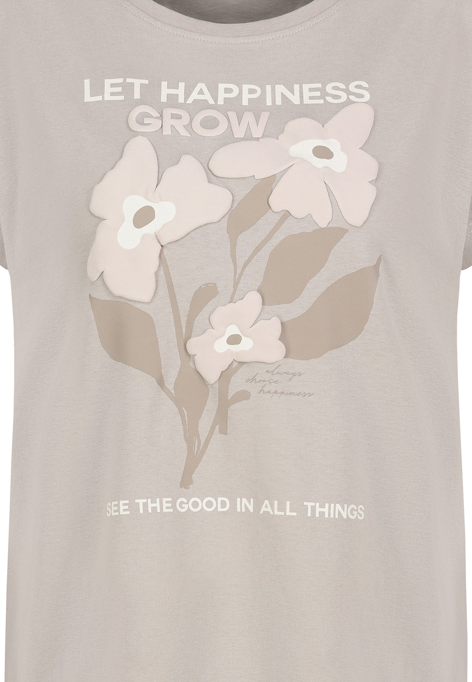 Fresh Made T-Shirt Blumenmuster mit motivierendem Text, Rundhalsausschnitt Good Vibes Shirt