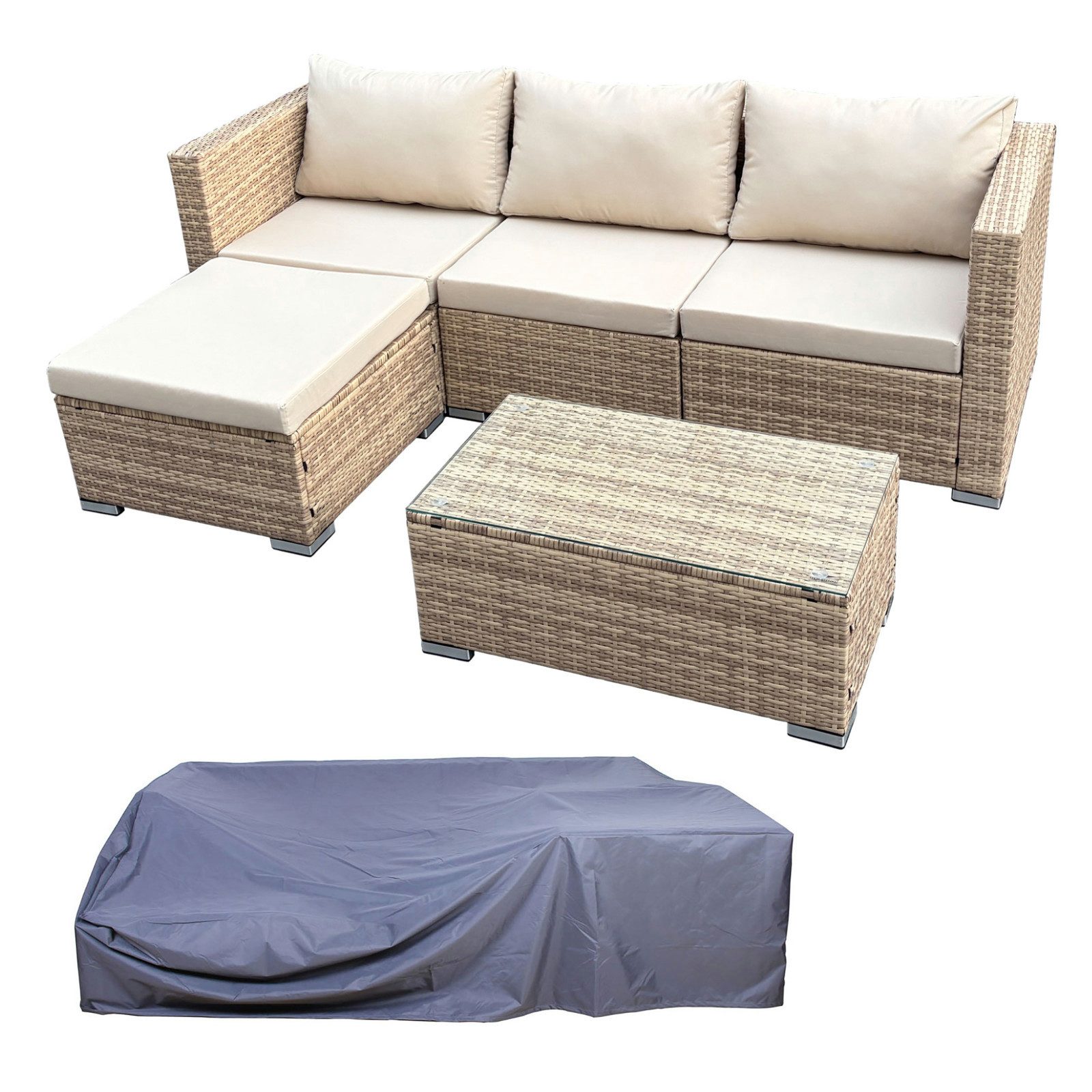 SVITA Loungeset QUEENS, (Set, 6-tlg., Garten-Lounge), modular stellbar, breite Armlehnen, mit Abdeckhaube, Beige