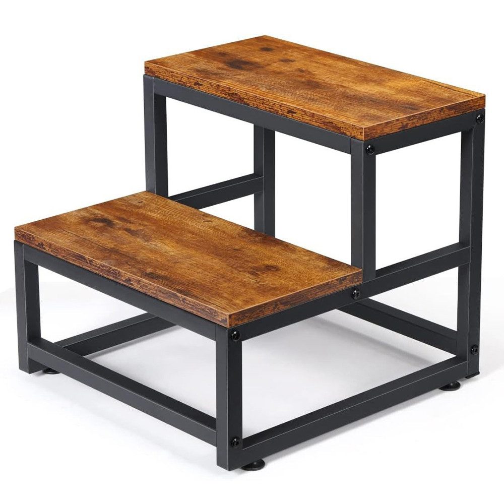 PRIISF Badhocker Tritthocker 2 Stufe Duschhocker Badestuhl Holzr Kindertritt Fußschemel (mit Anti-Rutsch-Gummi-Füße Duschstuhl Metall Bett Schritte, Trittleiter Doppel Trittstufe Wohnmobil Leiter Tritt Hocker), für Kinder, Erwachsene, Haustiere, Bad, Dusch, Küche, Bedside