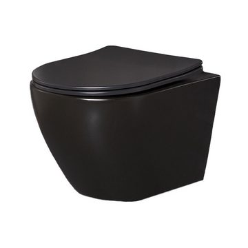 KOLMAN Vorwandelement WC SET: Wand-WC Delos Schwarz + Geberit Duofix Basic UP 100 + Delta50, inkl. Slim WC-Sitz mit Soft-close und Schallschutzmatte