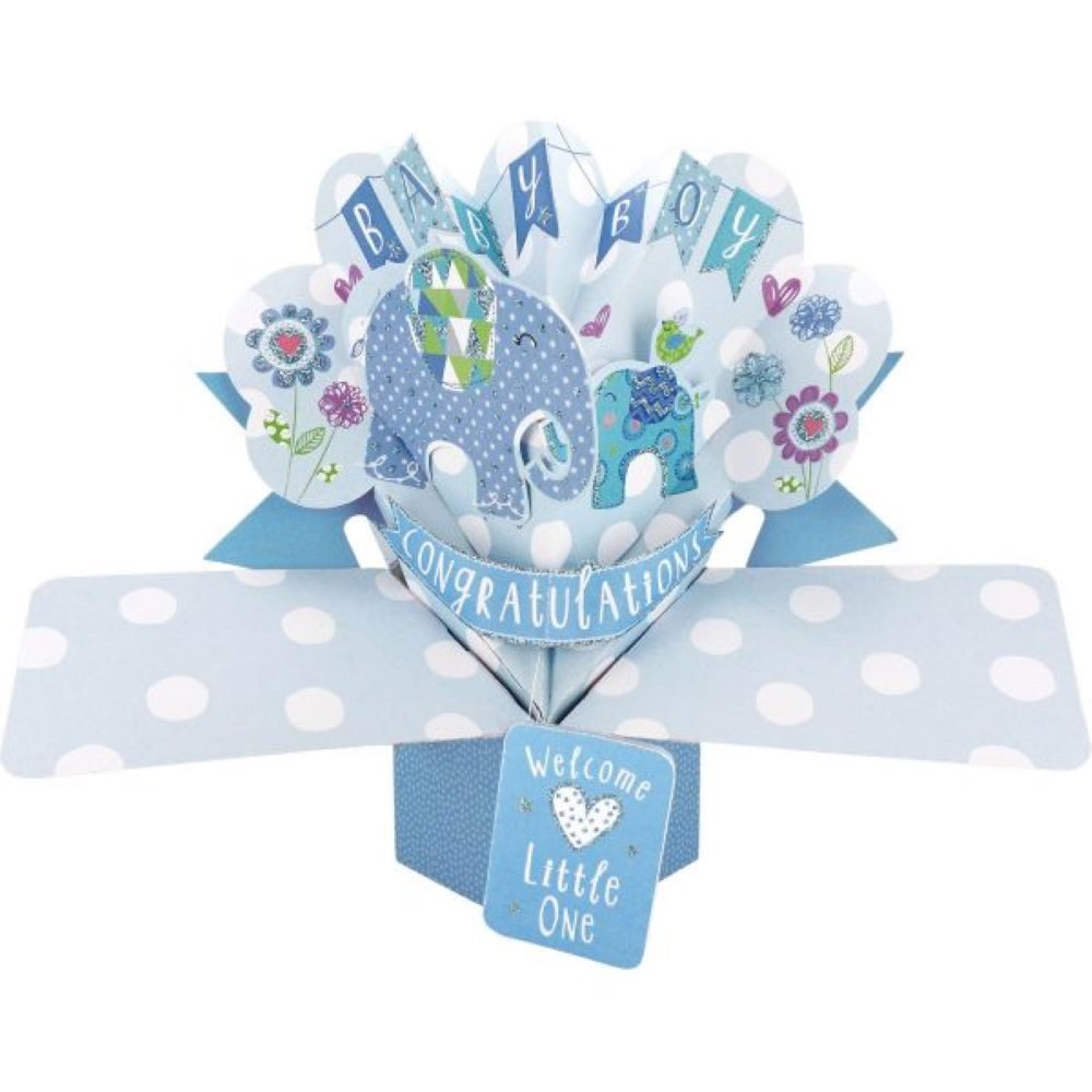 Grußkarten Grußkarte PopUp 'Baby Boy' Elefant Babyparty Dekor