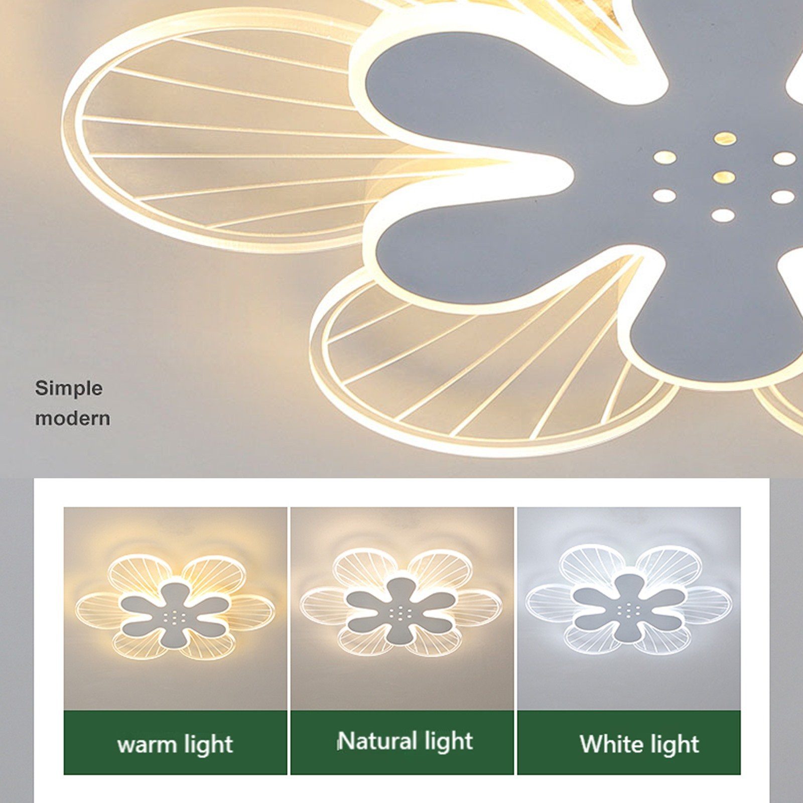 LED integriert, Blütenform Deckenleuchte fest LED Daskoo Warmweiß/Neutralweiß/Kaltweiß, Deckenlampe mit Fernbedienung Dimmbar LED 50x5cm Wohnzimmer, Deckenleuchten