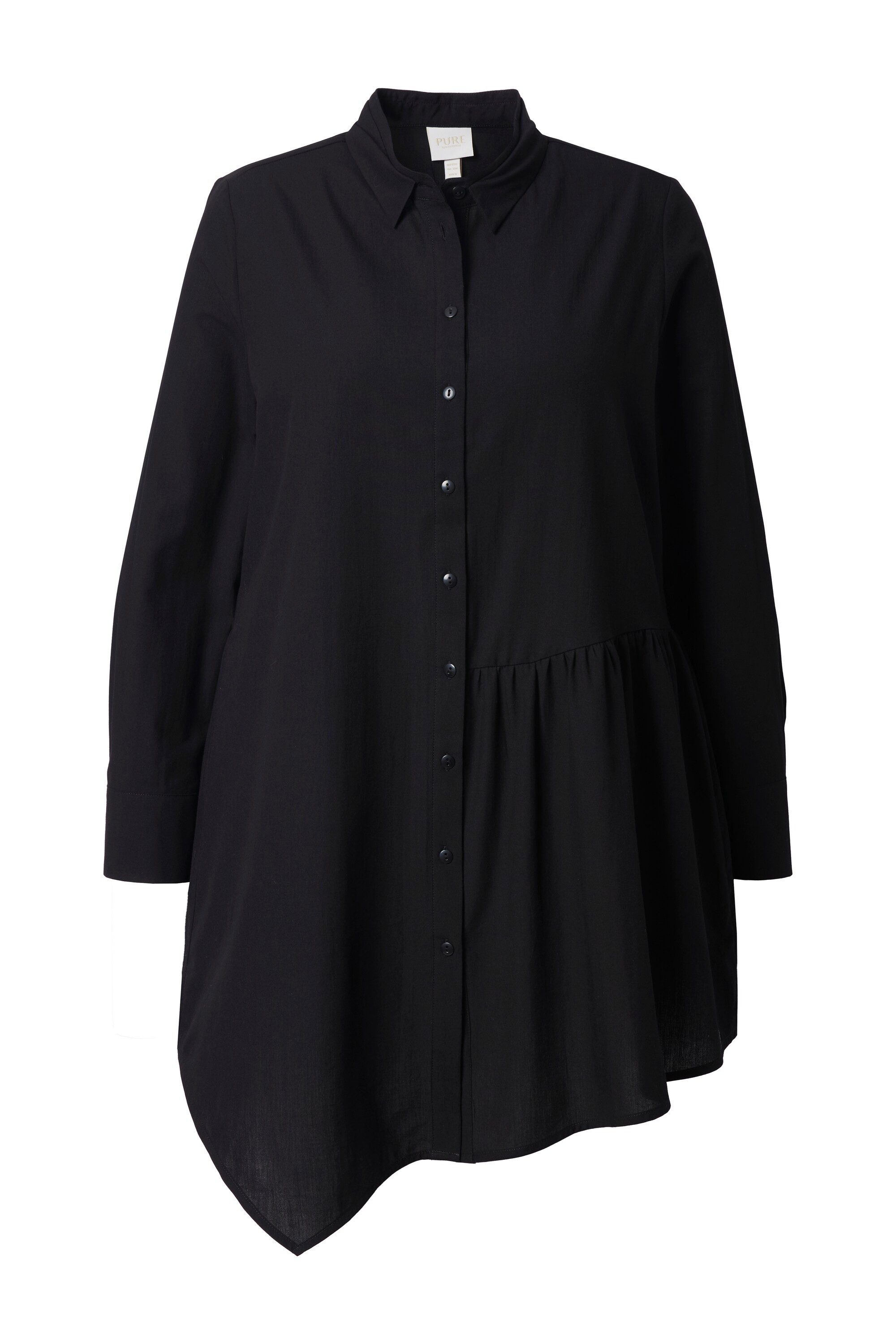 Longbluse Longbluse Zipfelsaum Stehkragen Langarm