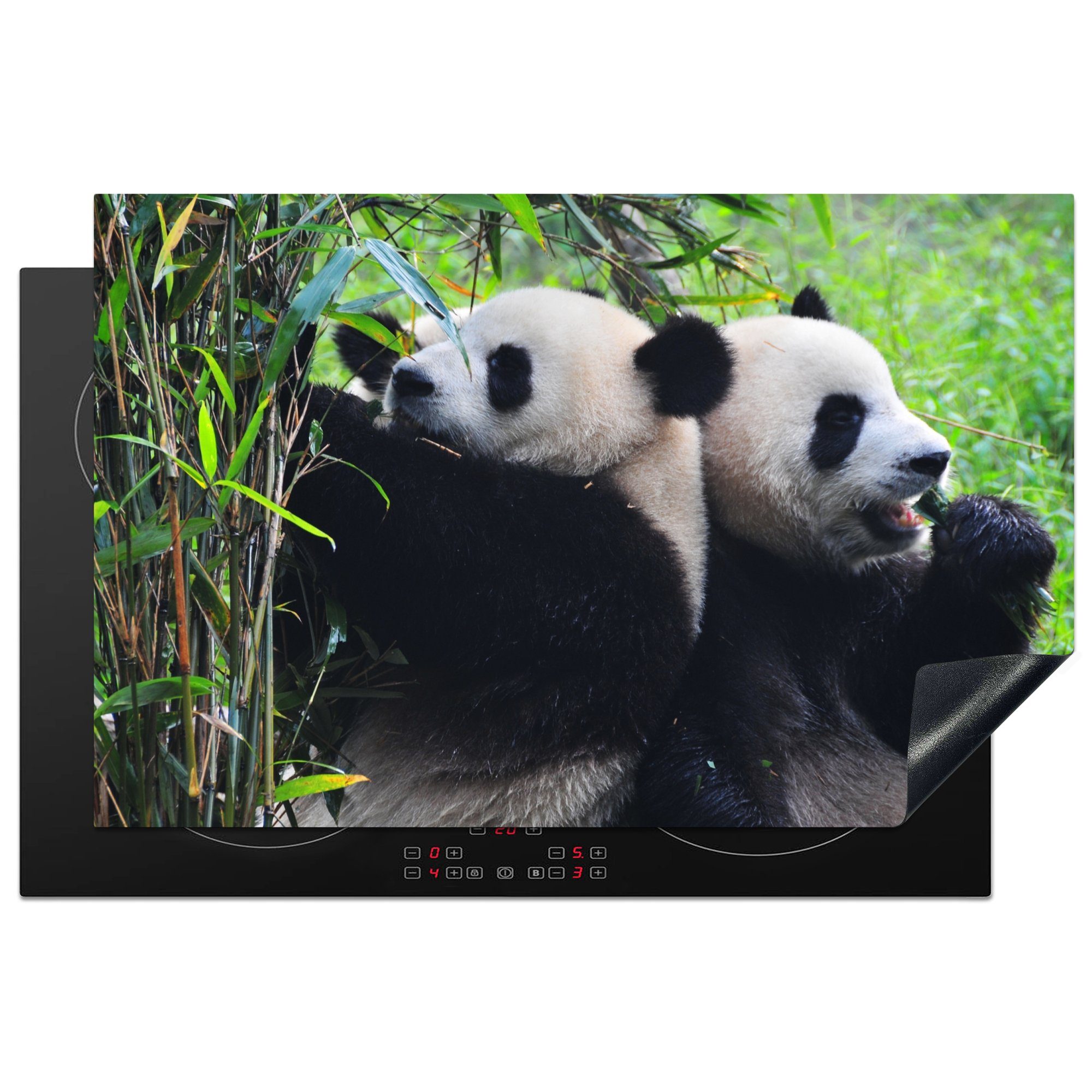 MuchoWow (1 - Natur, cm, Bambus tlg), 81x52 Schutz Panda Vinyl, - Herdblende-/Abdeckplatte Ceranfeldabdeckung küche, Induktionskochfeld für die