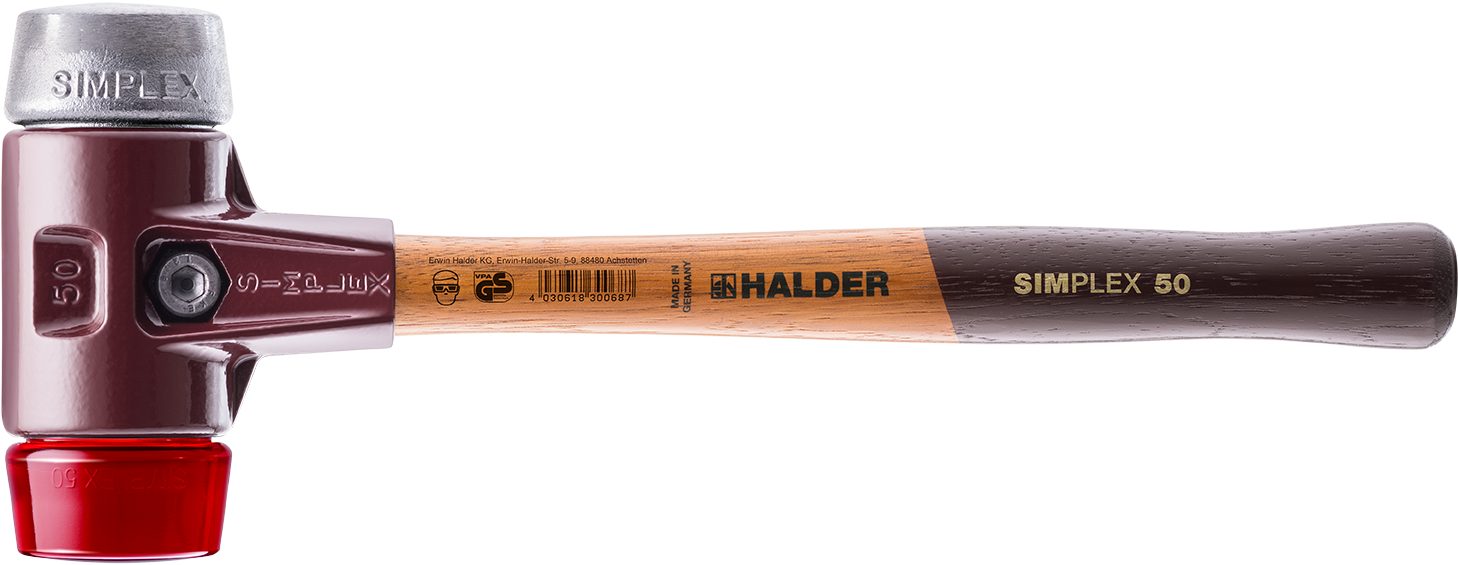 Halder KG Hammer SIMPLEX-Schonhämmer, mit Stahlgussgehäuse und hochwertigen Holzstiel Ø=50 mm 3069.050