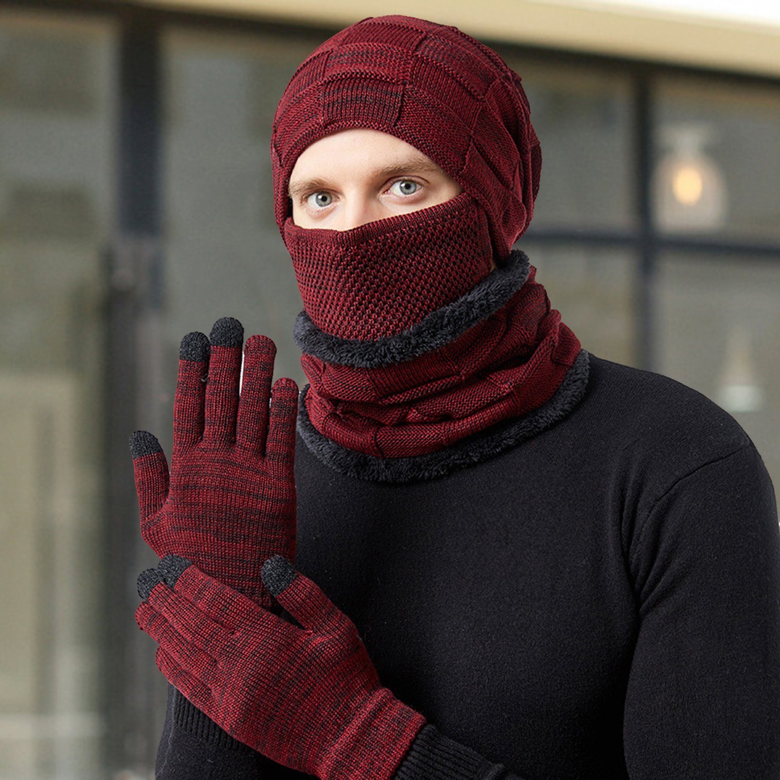 Warmes Schal, Touchscreen Gesichtsabdeckung, 4 Paar Rutaqian Handschuhe Hut, Schal Handschuhe in Hut, & in Winter 1 Mütze 1 Schal, 4 1 Kit Beanie Blau Zubehör