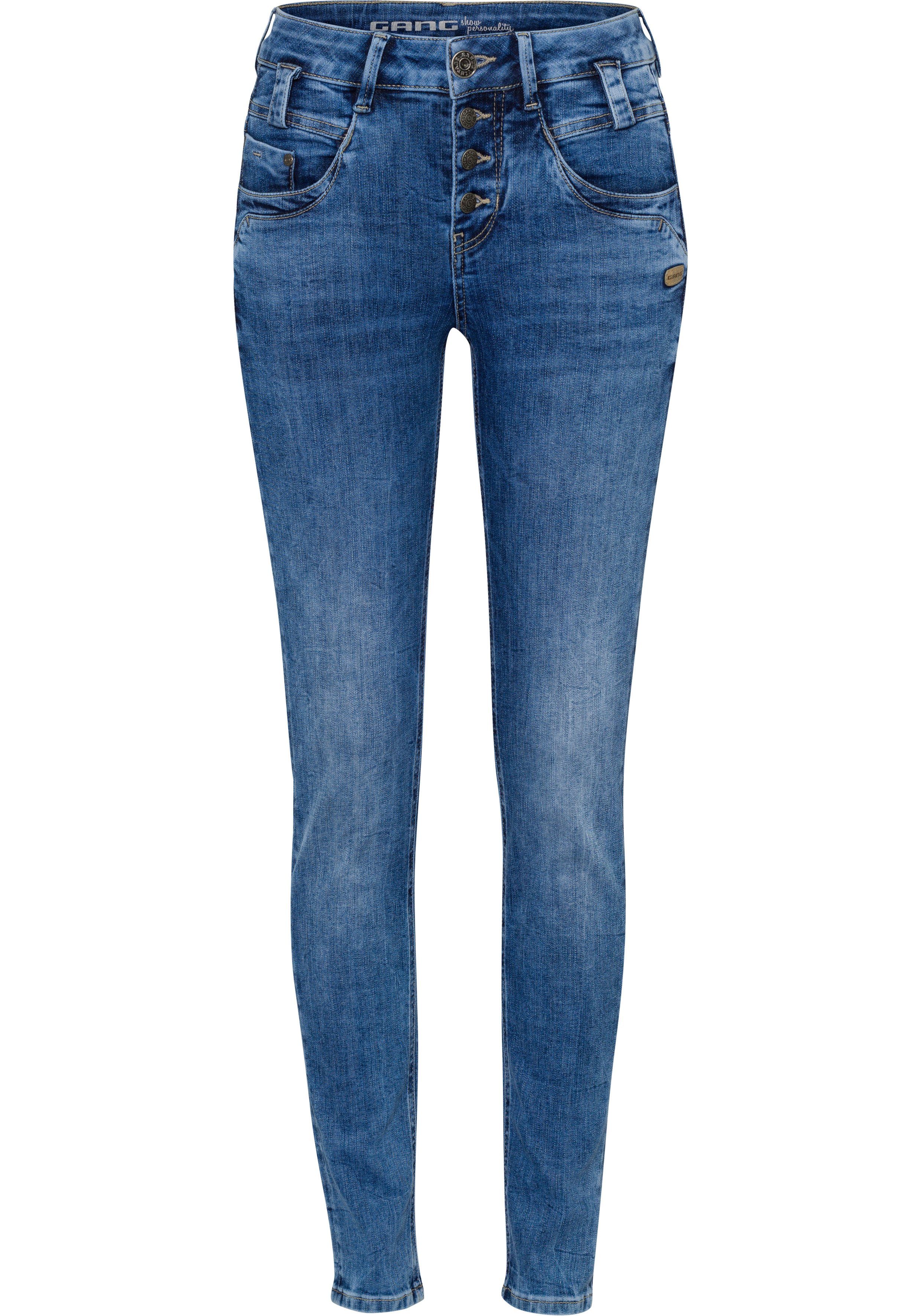 GANG Slim-fit-Jeans 94CARLI mit mid blue Knopfleiste offener