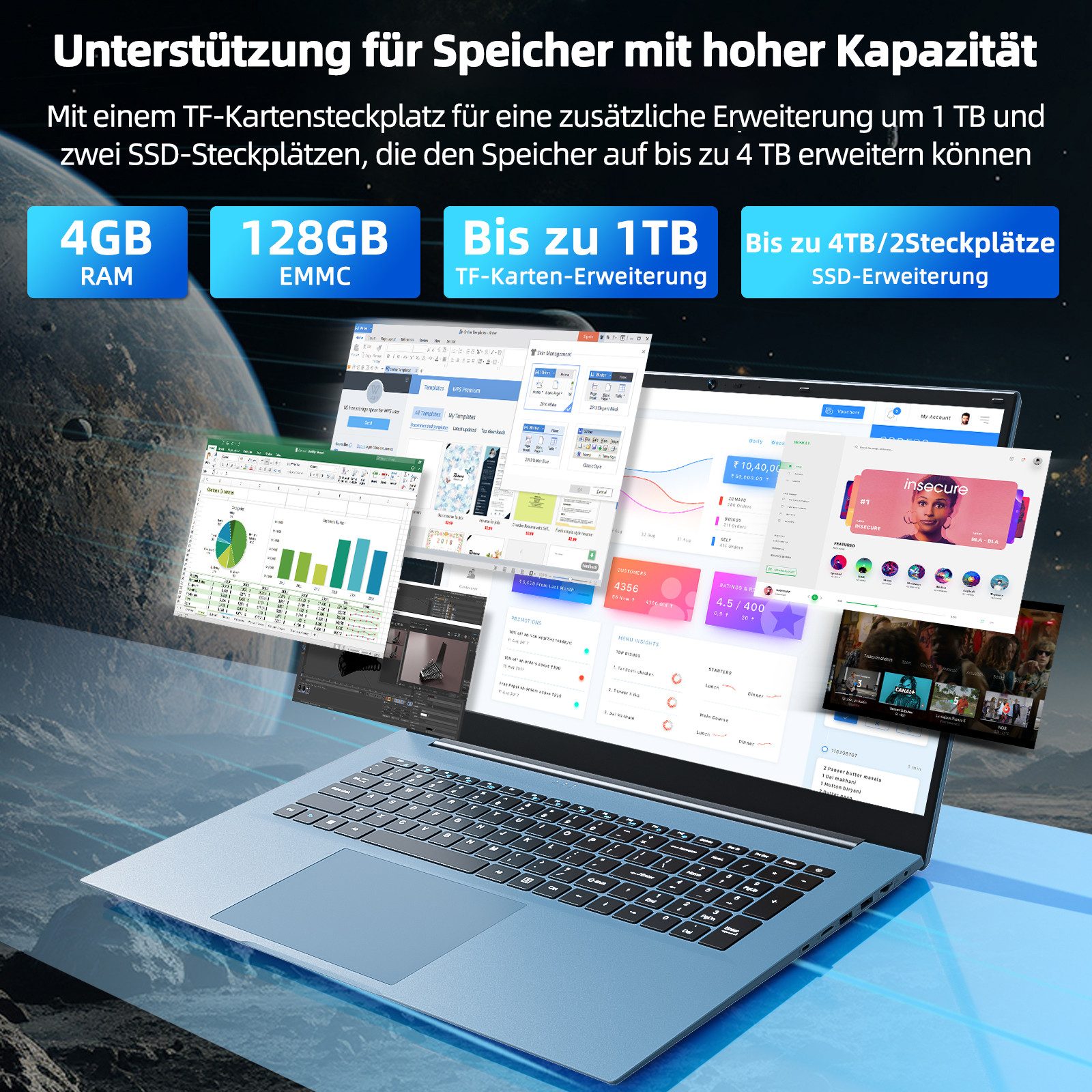MENGHU 18,5 Zoll Laptop für Homeoffice & Alltag Windows 11 Microsoft 365 Notebook (Intel Celeron N5095, 4 GB, 128 GB SSD)