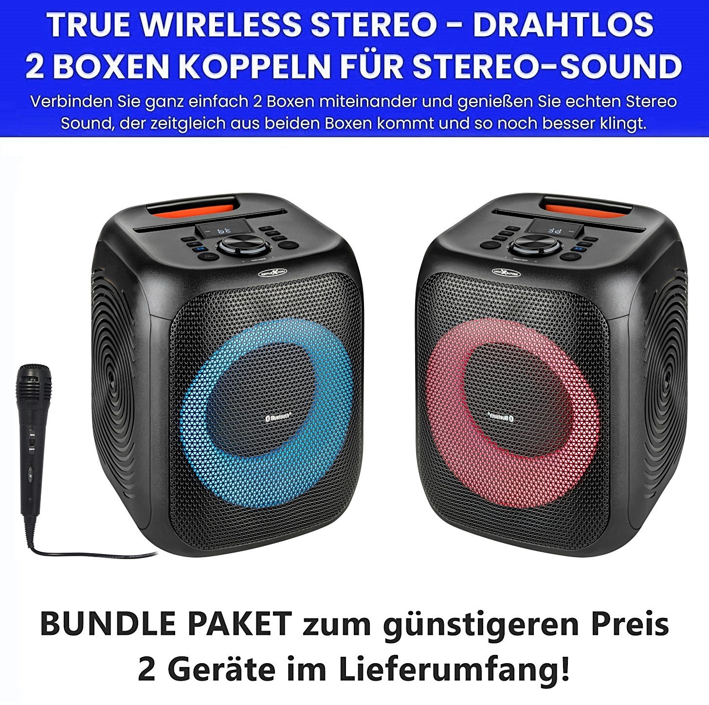 Reflexion PSX11BT LED Beleuchtung mit verschiedener Modi-Auswahl Party-Lautsprecher (Bluetooth, 500 W, Bluetooth, Karaoke, Disco-Licht Effekte, Equalizer, Super Bass-Taste)
