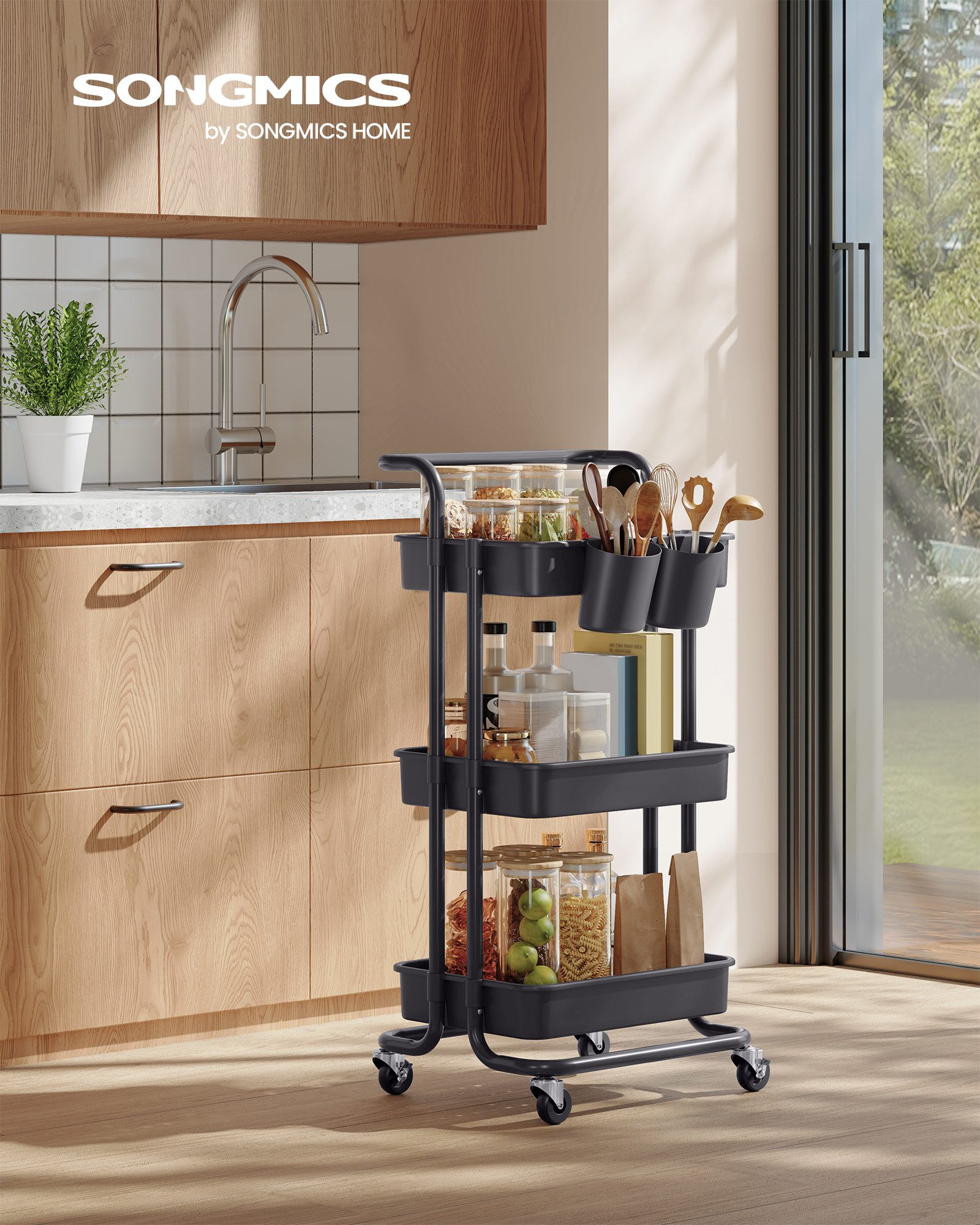 SONGMICS Beistellwagen, Servierwagen, Ablagefächer aus Kunststoff günstig online kaufen