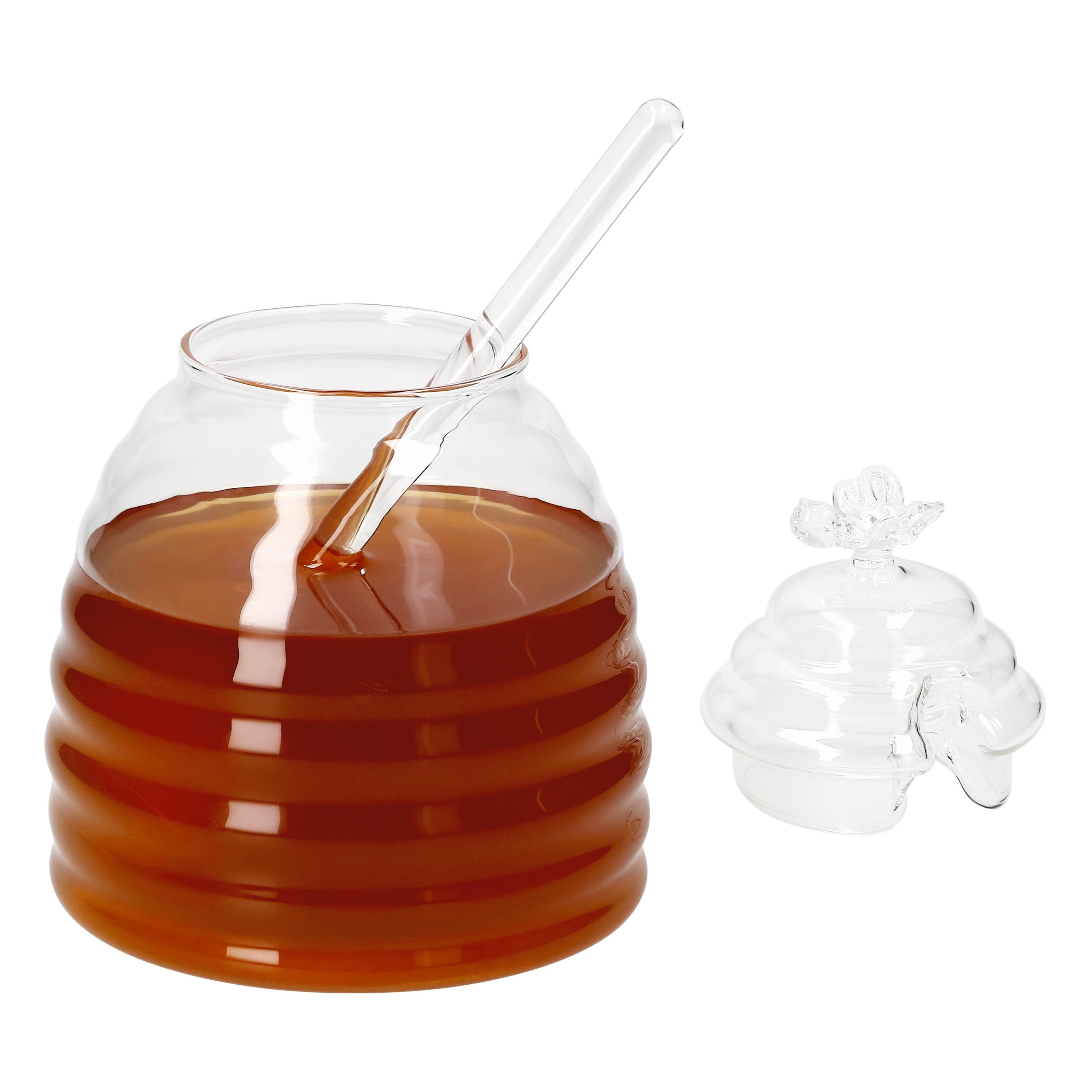 MamboCat Vorratsglas 3tlg Set Honig 400ml Bienchen-Deckel Honiglöffel Glasbehälter, Glas – Bild 3 von 5