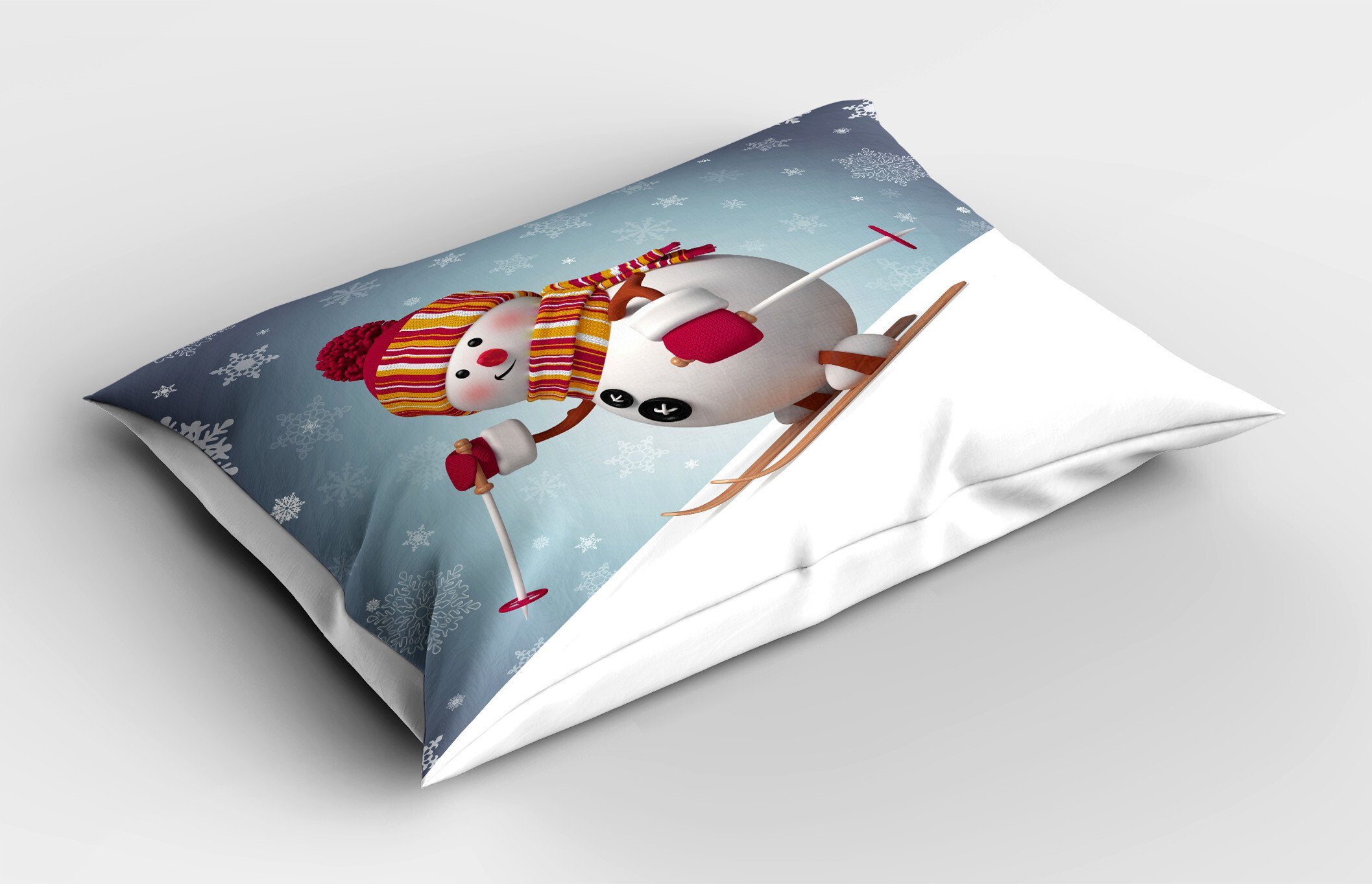 Kissenbezüge Dekorativer Standard King Size 3D-Art-Winter Abakuhaus (1 Gedruckter Kissenbezug, Skifahren Stück), Schneemann