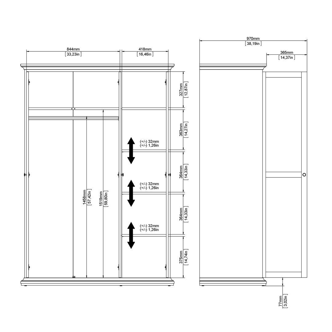 Kleiderschrank Venedig Türen weiß. ebuy24 cm B140 3 Kleiderschrank