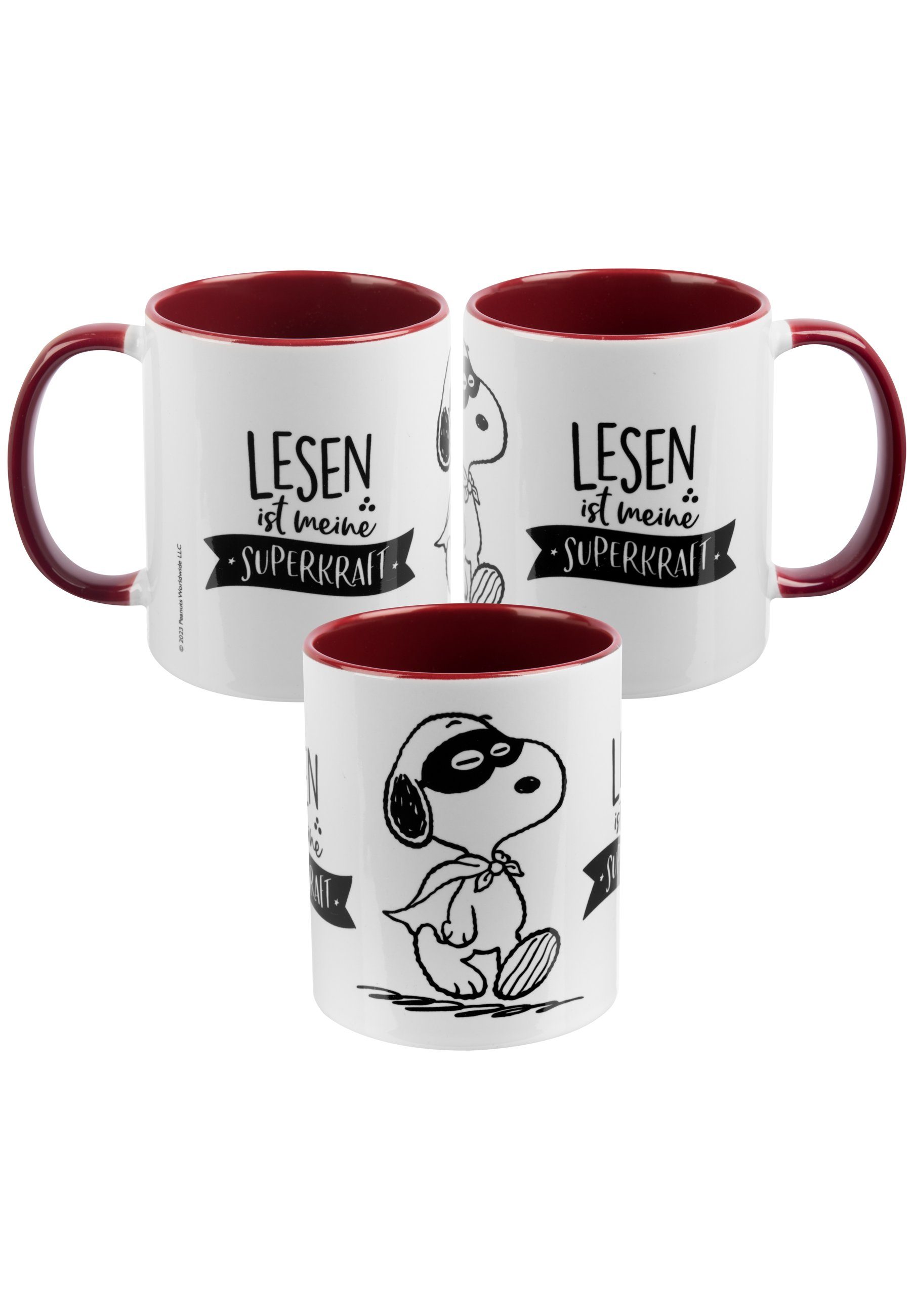 United Labels® Tasse The Peanuts Tasse Snoopy - Lesen Kaffeetasse Rot Weiß 320 ml, Keramik