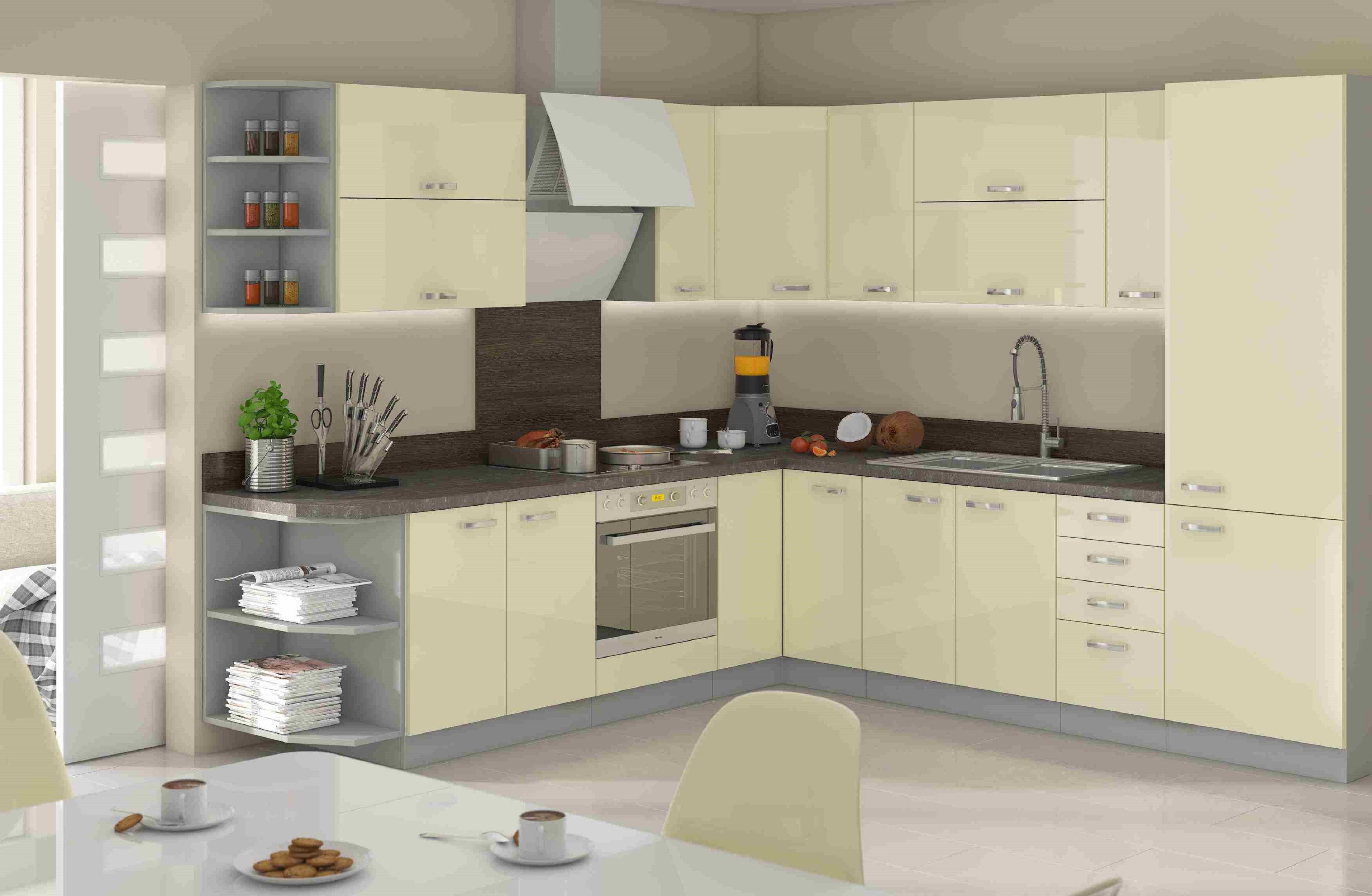 Furnix Winkelküche Karlin 260/270 cm Einbau-Küche Eckküche mit Hängeschränken Grau, ohne E-Geräte, Design & Funktionalität