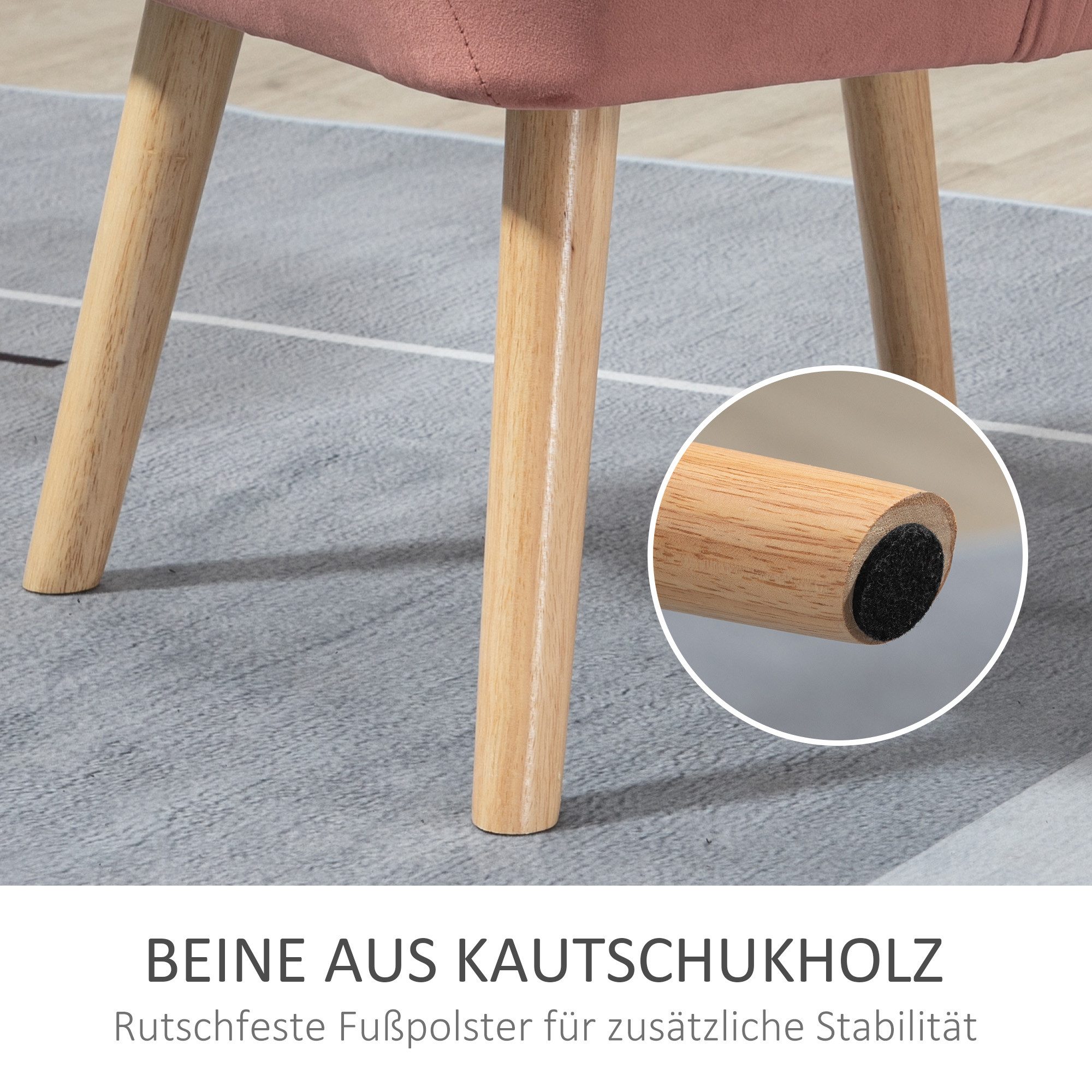 HOMCOM Relaxsessel Einzelsessel Ohrensessel, Sessel mit Samt, erhöhte Beine (Esszimmerstuhl, 1-St., Stuhl), für Wohnzimmer, Schlafzimmer, Rosa
