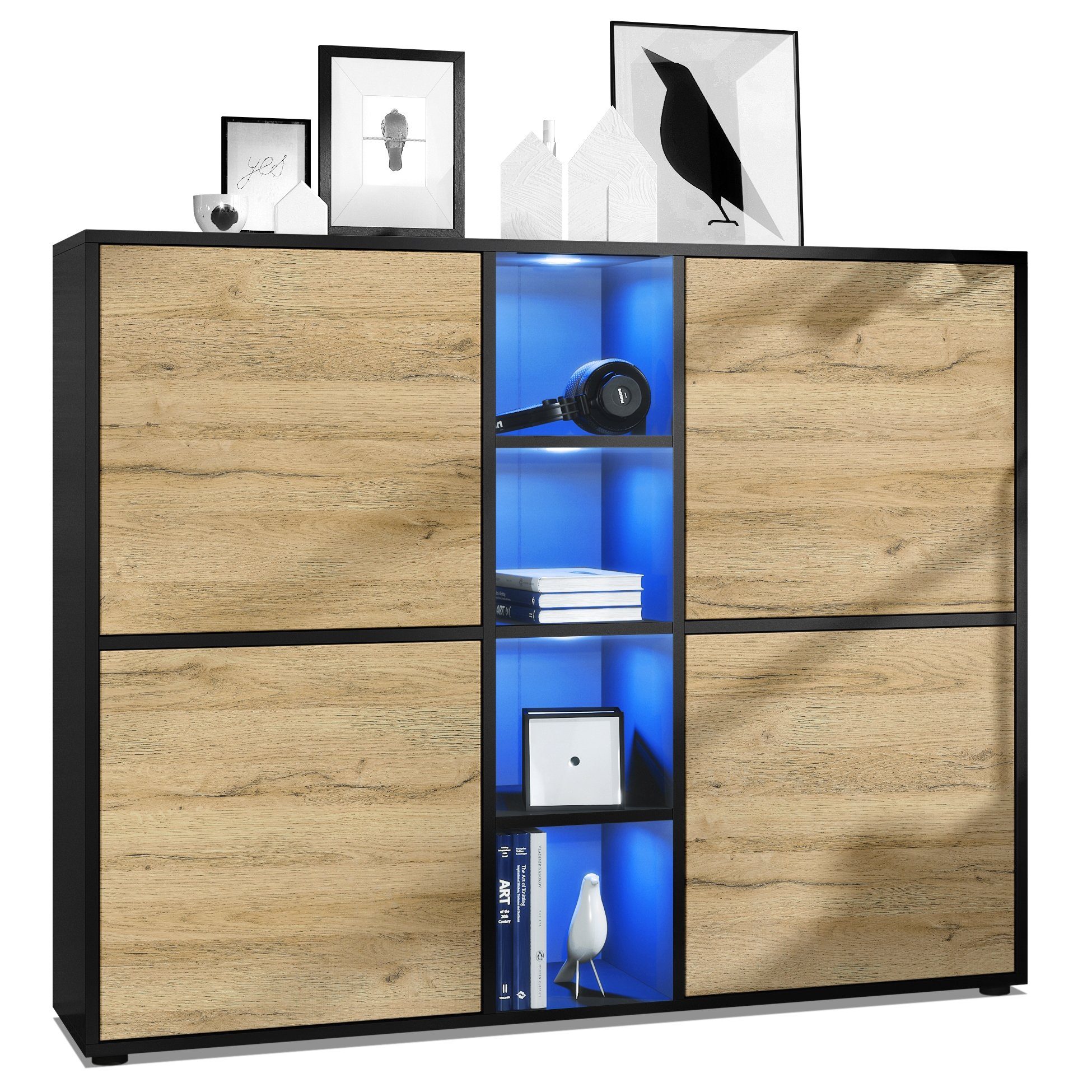 Vladon Highboard Cuba V3 (Highboard, mit 12 Fächern, inkl. RGB LED Beleucht günstig online kaufen