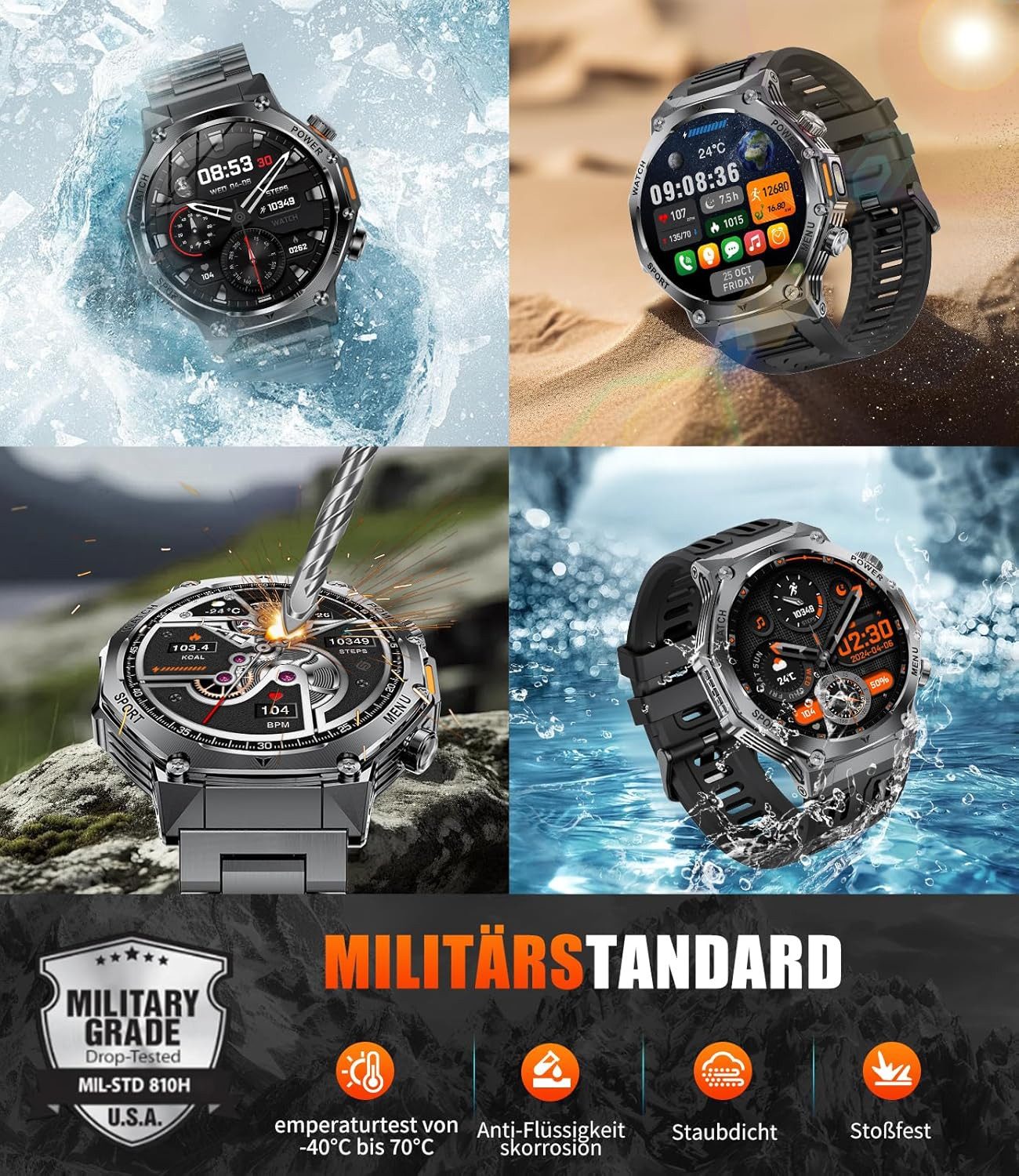 HIRREO Smartwatch (4,4 cm, android ios)