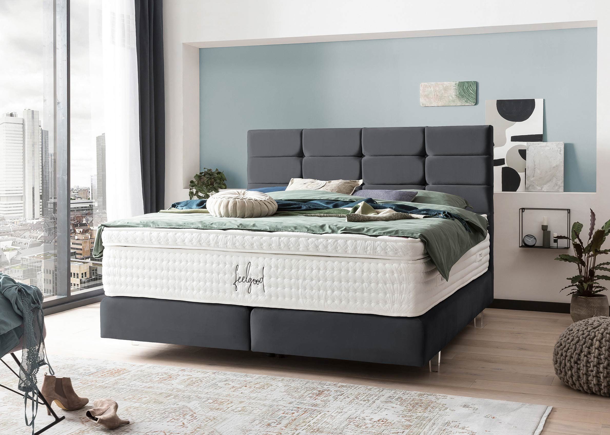 BettCo Boxspringbett Kansas (in Schwarz Velours, günstig online kaufen