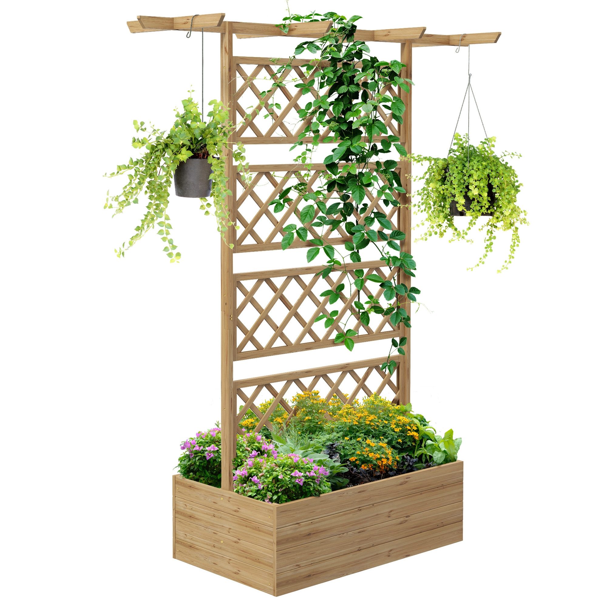 Hochbeet Pflanzkasten mit Rankgitter, Blumenkasten für Kletterpflanzen