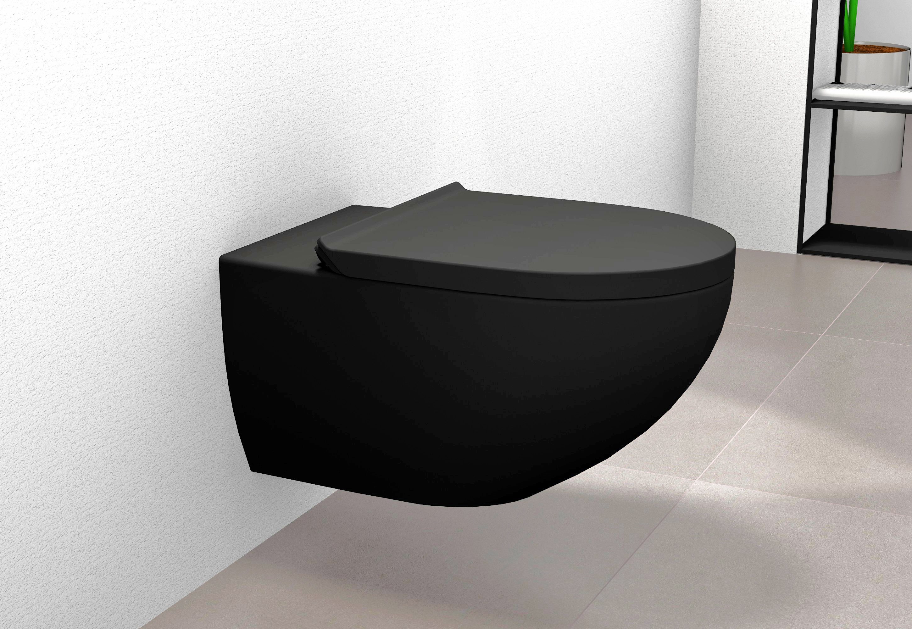 Bernstein Tiefspül-WC E-9030, Wand-WC, Schwarz matt, ohne Spülrand, mit Deckel