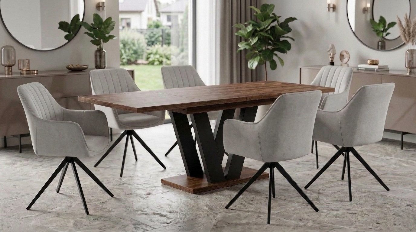 Endo-Moebel Essgruppe Essgruppe Esstisch ausziehbar 130/210cm 6 Stühlen Set Textil Samt, (7-tlg)